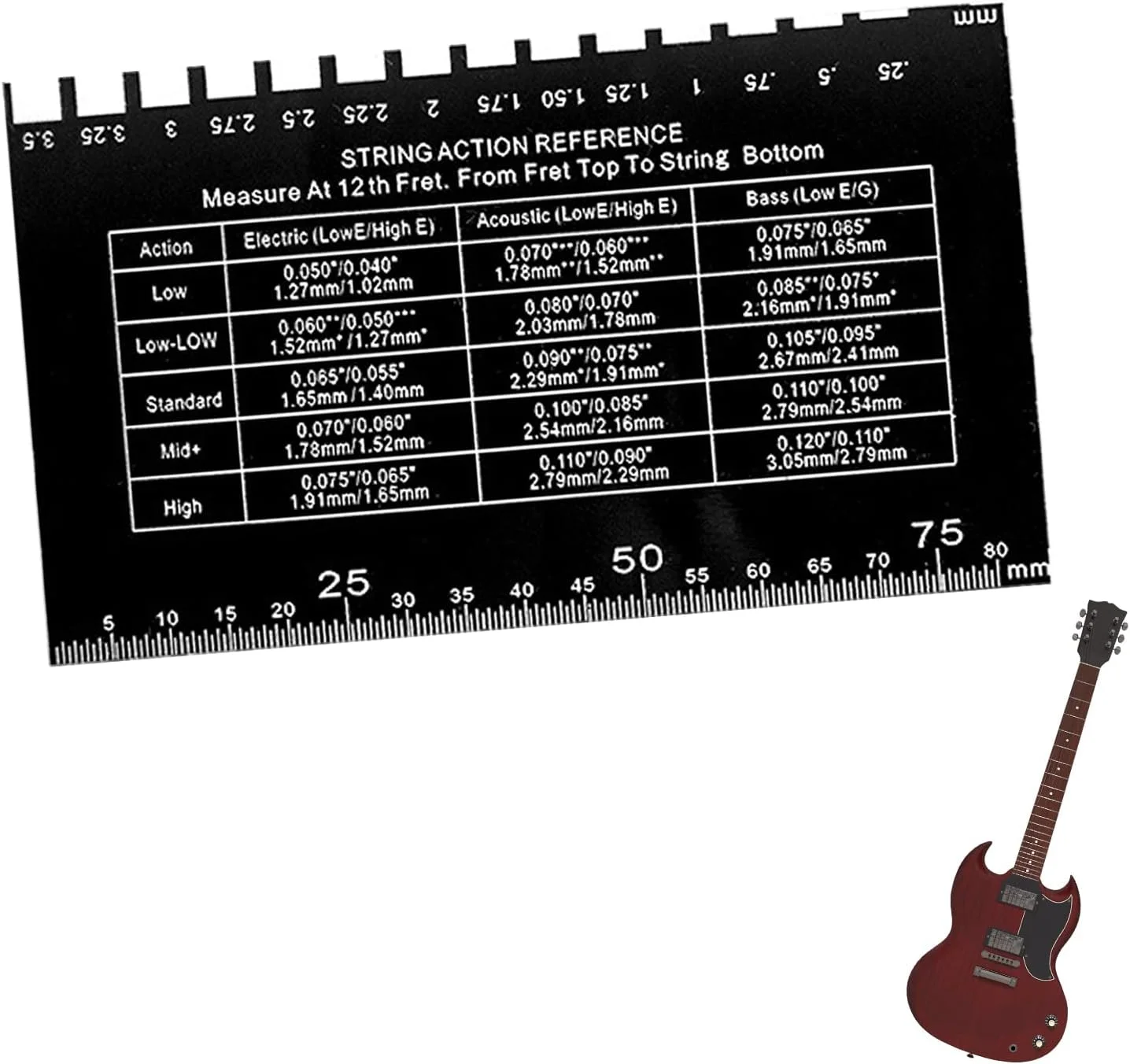 ابزار اندازه گیری اکشن سیم گیتار - ابزار تنظیم گیتار آکوستیک، ابزار قابل حمل برای تنظیم اکشن سیم برای گیتارهای باس آکوستیک، مناسب برای متخصصان، مسافرت، فضای باز، منزل، سازندگان گیتار