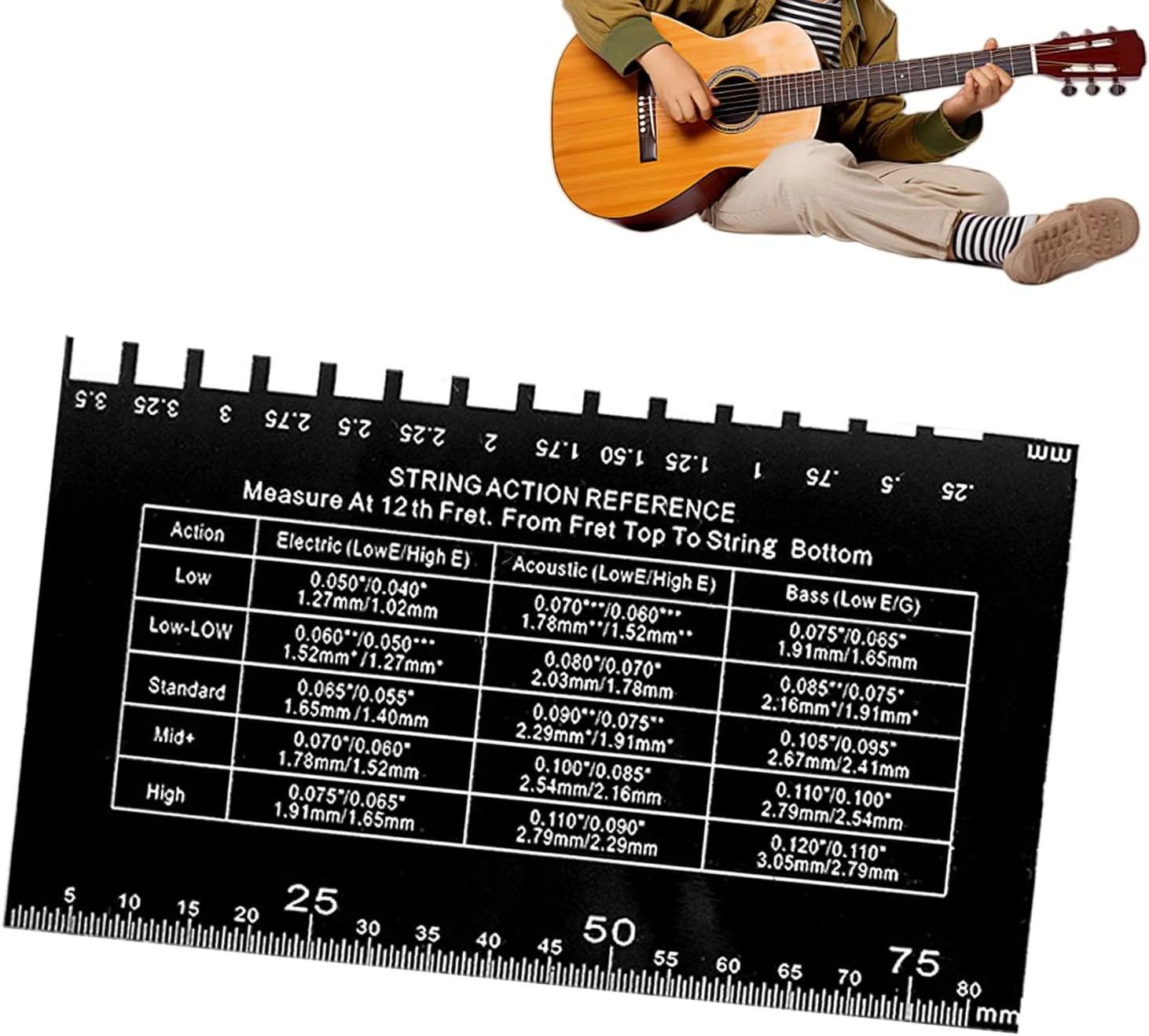 ابزار اندازه گیری اکشن سیم گیتار، ابزار تنظیم گیتار آکوستیک، ابزار چند منظوره برای تنظیم اکشن سیم گیتار الکتریک، آکوستیک، مسافرتی، فضای باز، منزل