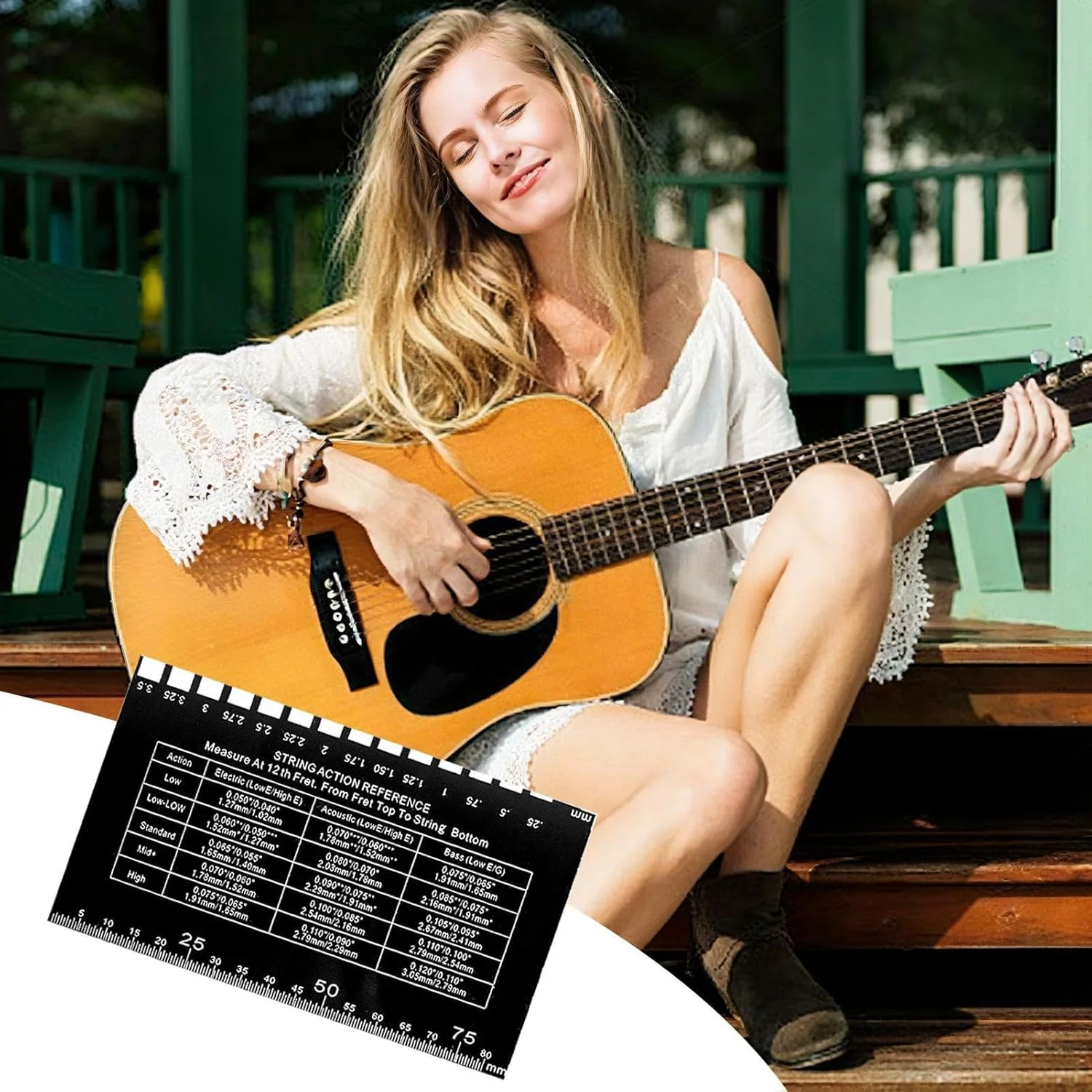 ابزار اندازه گیری اکشن سیم گیتار، ابزار تنظیم گیتار آکوستیک، ابزار اندازه گیری اکشن سیم چند منظوره برای گیتار الکتریک آکوستیک مسافرتی در فضای باز و منزل