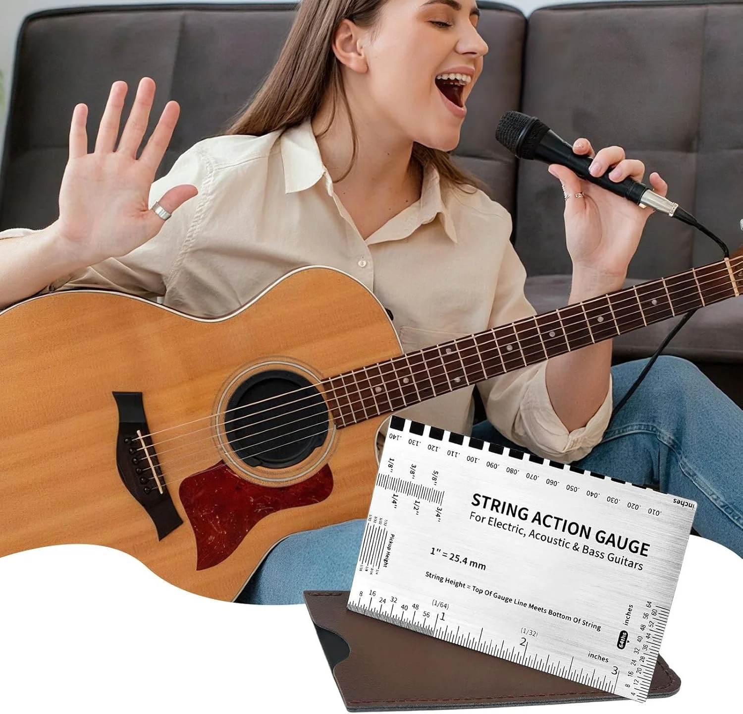 ابزار اندازه گیری اکشن گیتار، ابزار تنظیم گیتار آکوستیک - ابزار قابل حمل برای تنظیم اکشن سیم گیتار برای متخصصان گیتار باس آکوستیک، مسافرت، فضای باز، خانه و سازندگان گیتار