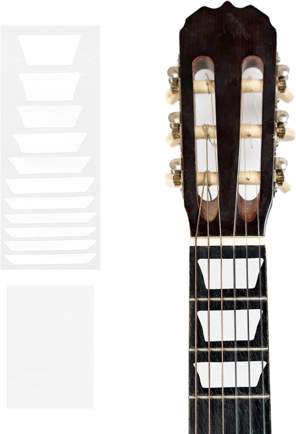 برچسب های گیتار، نقره ای، استیکرهای طرح دار ذوزنقه ای، 11 عدد، 15x6 سانتی متر، برای گیتار موسیقی، گیتار باس، گیتار آکوستیک