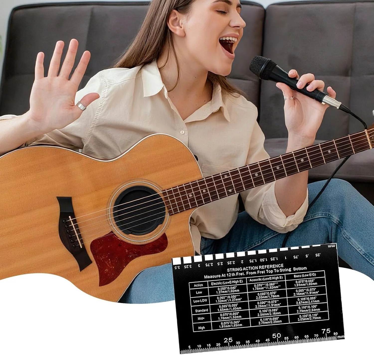 ابزار اندازه گیری اکشن گیتار | ابزار تنظیم گیتار آکوستیک - ابزار قابل حمل تنظیم اکشن سیم برای متخصصان گیتار الکتریک، آکوستیک، مناسب فضای باز، منزل و مسافرت