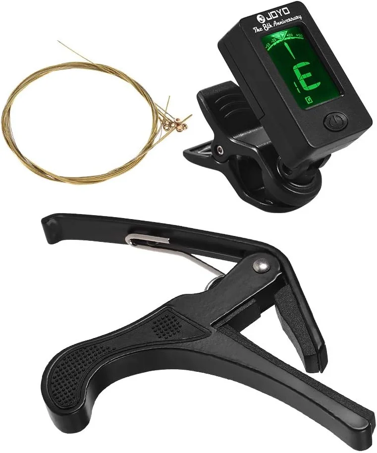 مجموعه ابزار گیتار Fawoonu شامل کوک کننده دیجیتال گیتار، کاپو گیتار، مجموعه سیم گیتار آکوستیک برای مبتدیان، لوازم جانبی قطعات سازهای زهی