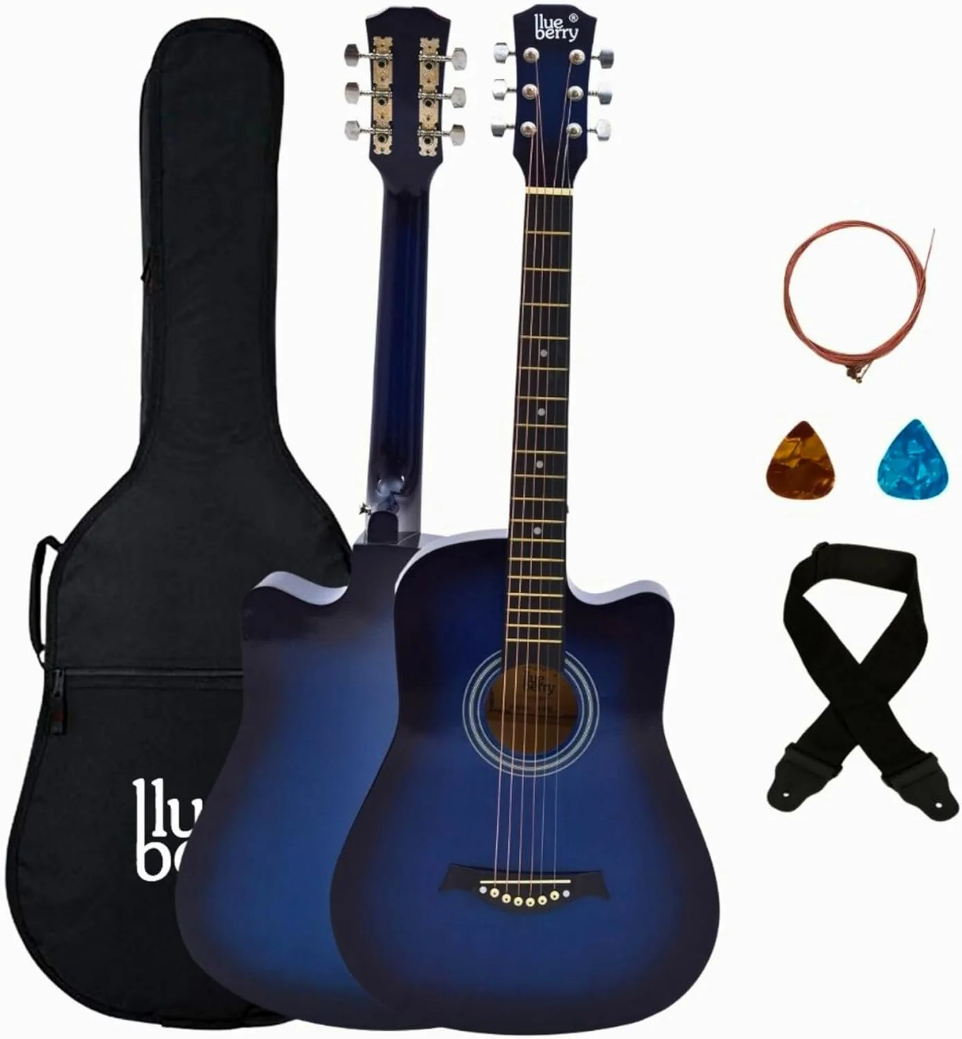 گیتار آکوستیک بلوبری مدل 38C به همراه کیف، بند، یک بسته سیم و 2 پیک - سایز 38 اینچ (آبی سان‌برست)