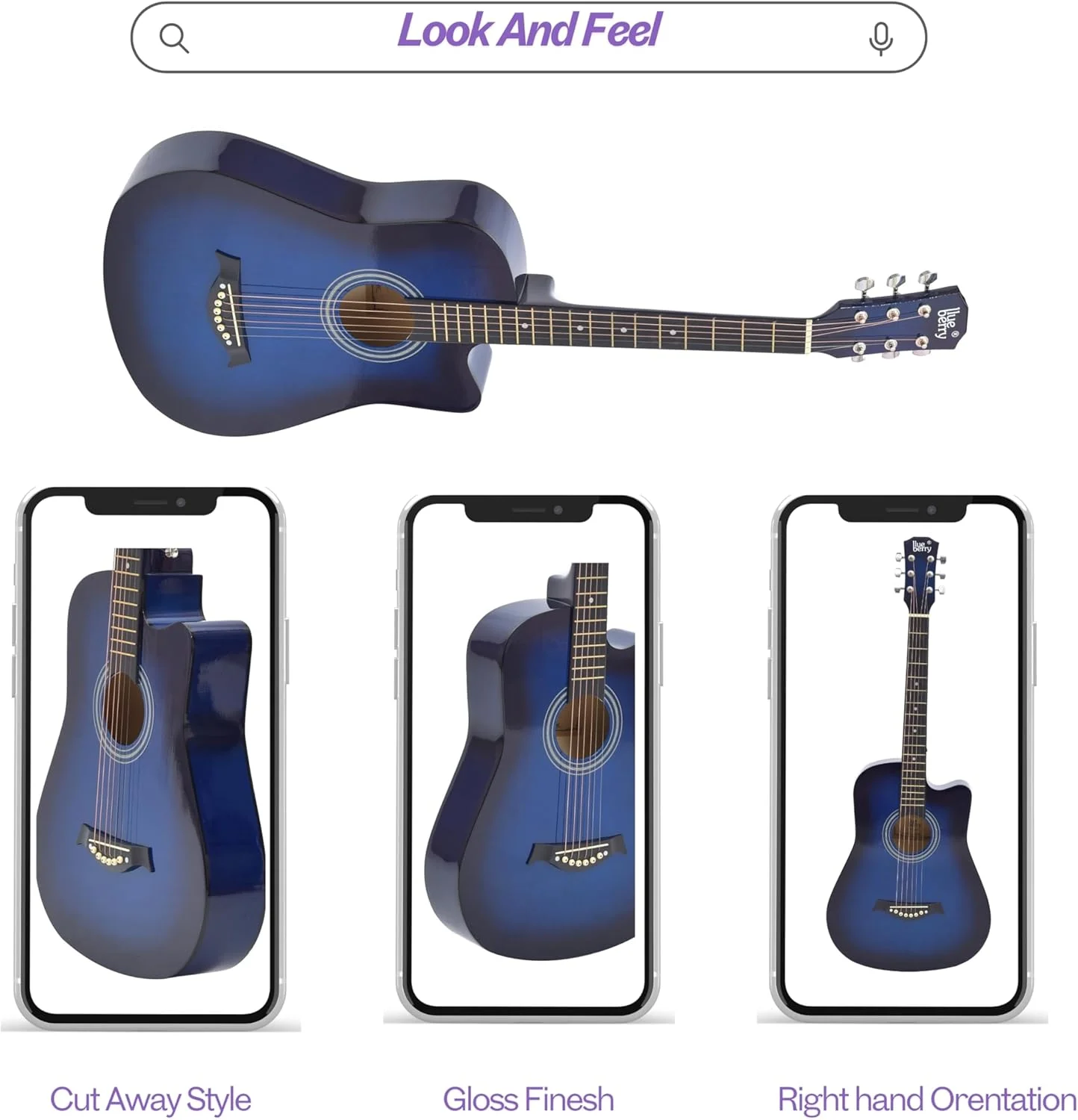 گیتار آکوستیک بلوبری مدل 38C به همراه کیف، بند، یک بسته سیم و 2 پیک - سایز 38 اینچ (آبی سانبرست) گیتار آکوستیک بلوبری مدل 38C به همراه کیف، بند، یک بسته سیم و 2 پیک - سایز 38 اینچ (آبی سانبرست)