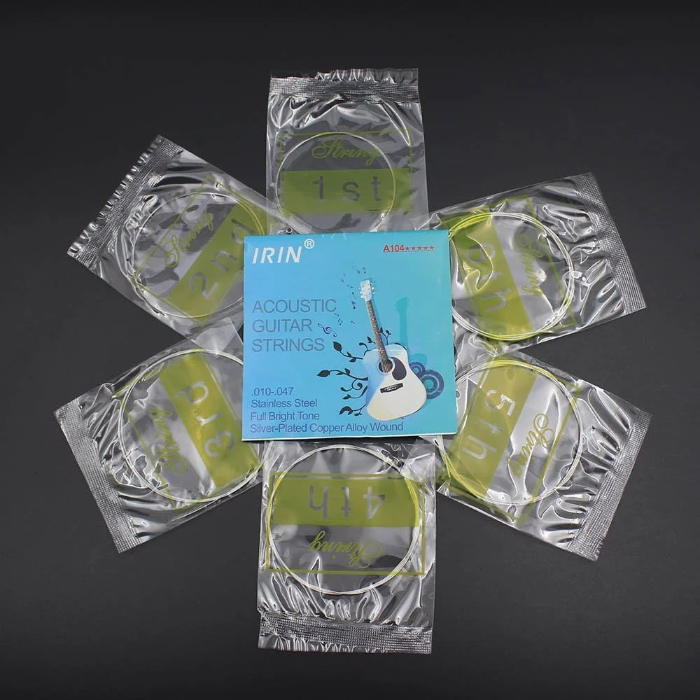 سیم گیتار آکوستیک، روکش نقره ای آلیاژ مس فولاد ضد زنگ، سیم های گیتار آکوستیک از 1 تا 6 (0.010-.047)، مجموعه 6 عددی