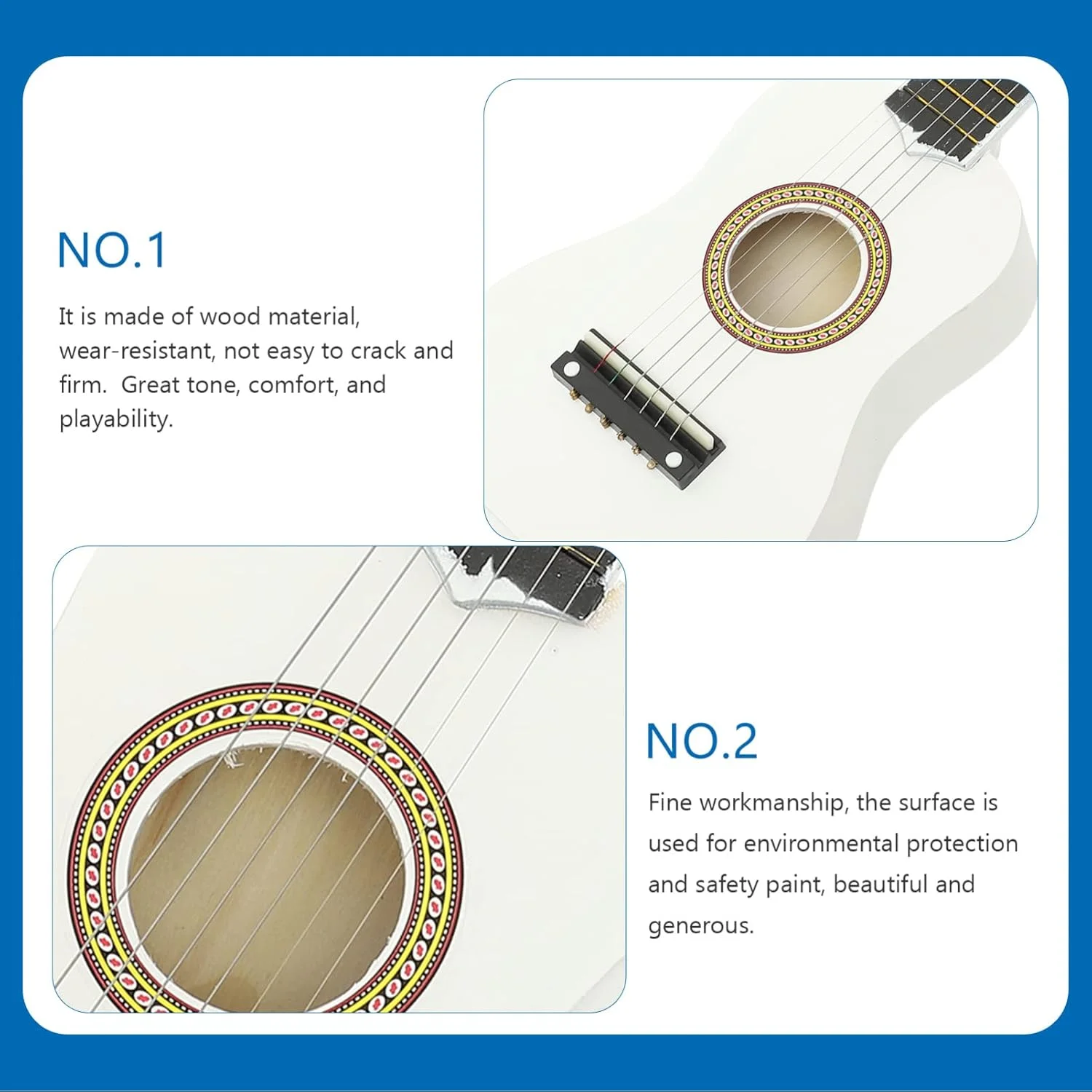 گیتار آکوستیک کوچک 21 اینچی Artibetter برای مبتدیان، 6 سیم، گیتار چوبی، سفید