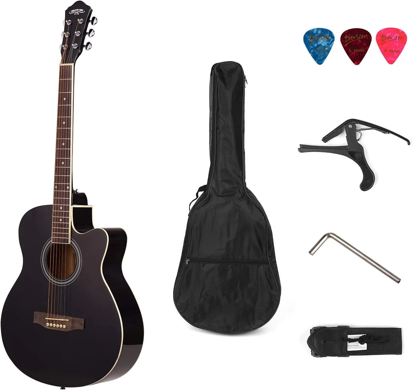 گیتار آکوستیک کات اوی فولک 40 اینچی 6 سیم باس وود به همراه بند، کیف، کاپو و پیک