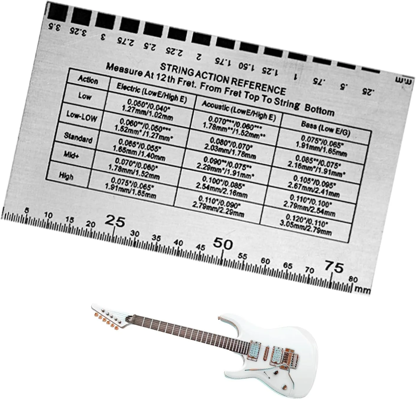 ابزار اندازه گیری اکشن گیتار، ابزار تنظیم گیتار آکوستیک، ابزار دقیق برای تنظیم اکشن سیم گیتار الکتریک، آکوستیک، باس، مناسب برای سفر، فضای باز، منزل، متخصصان و علاقه مندان