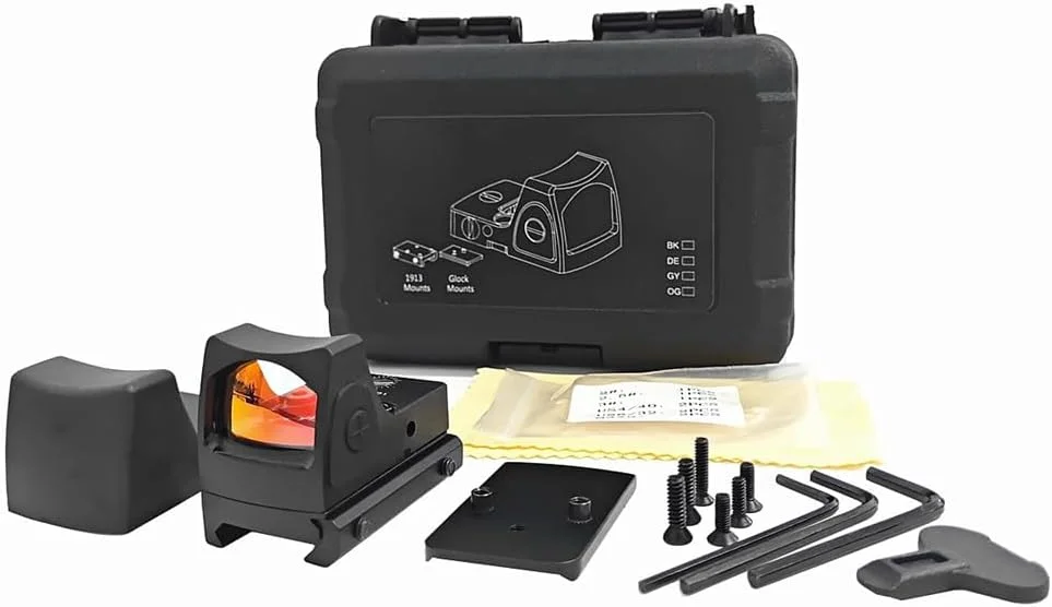 نقطه قرمز رفلکس با کلید روشن/خاموش جانبی به همراه پایه یونیورسال یا محافظ ضد فلش (مشکی)