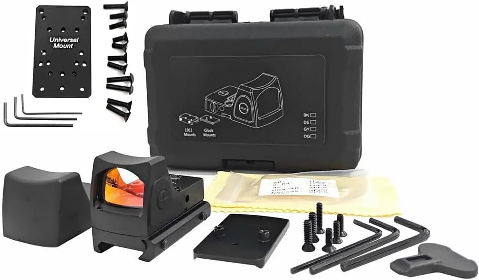 نقطه قرمز رفلکس با کلید روشن/خاموش جانبی به همراه پایه یونیورسال یا محافظ ضد انعکاس (مشکی/پایه یونیورسال)