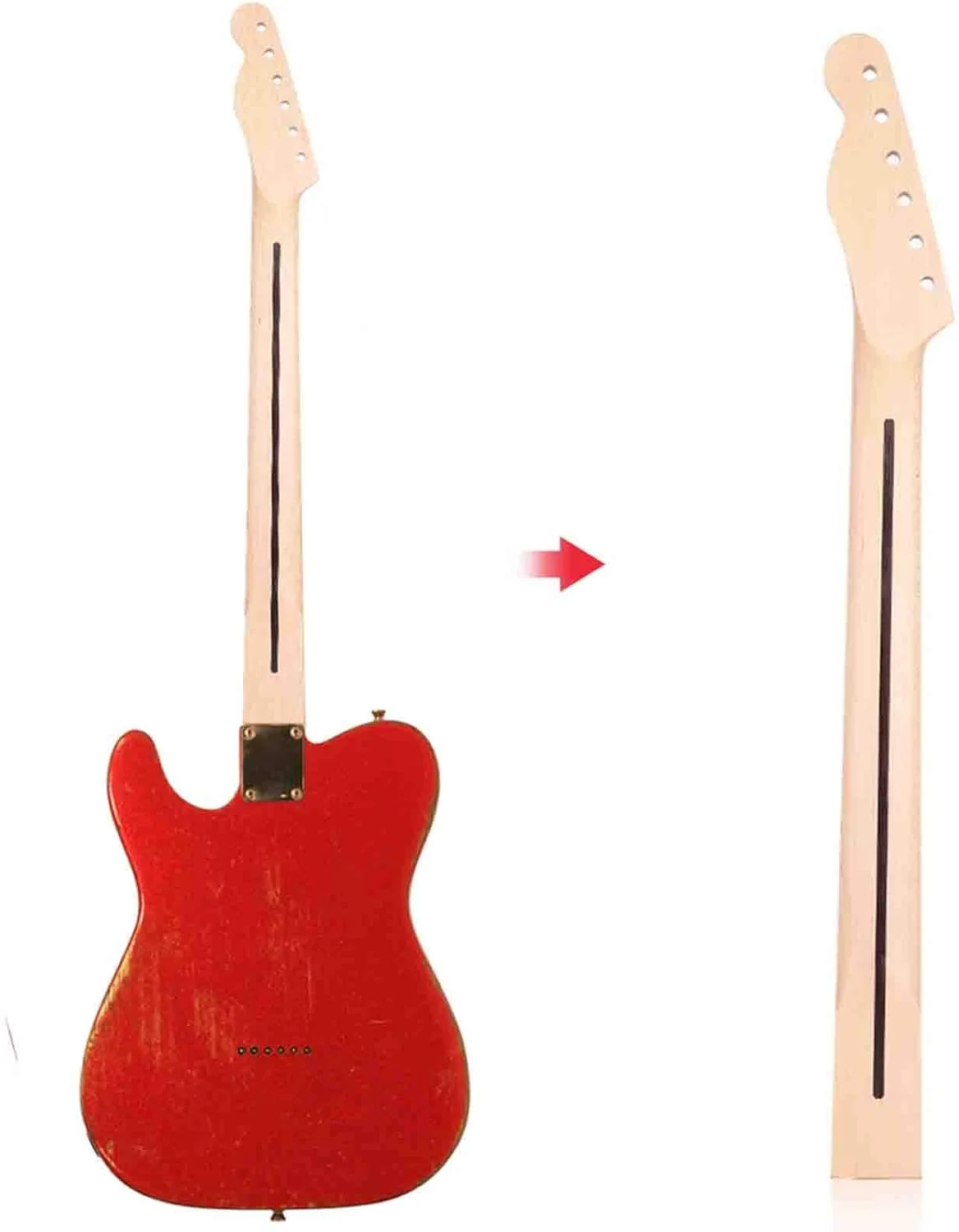 دسته گیتار الکتریک مدل VGEBY TL، جنس افرا، نشانگرهای نقطه ای مشکی، 22 فرت (دارای خط میانی پشتی)