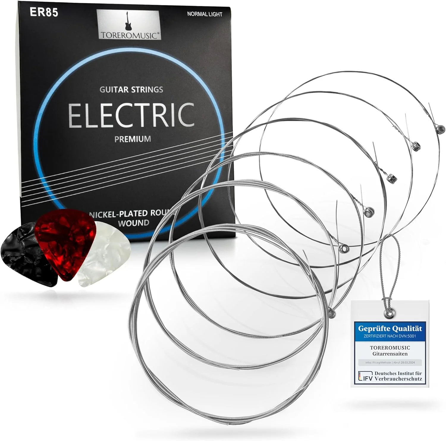 سیم گیتار الکتریک - سیم های گیتار الکتریک ممتاز برای گیتار الکتریک (مجموعه 6 عددی) شامل 3 پیک رایگان