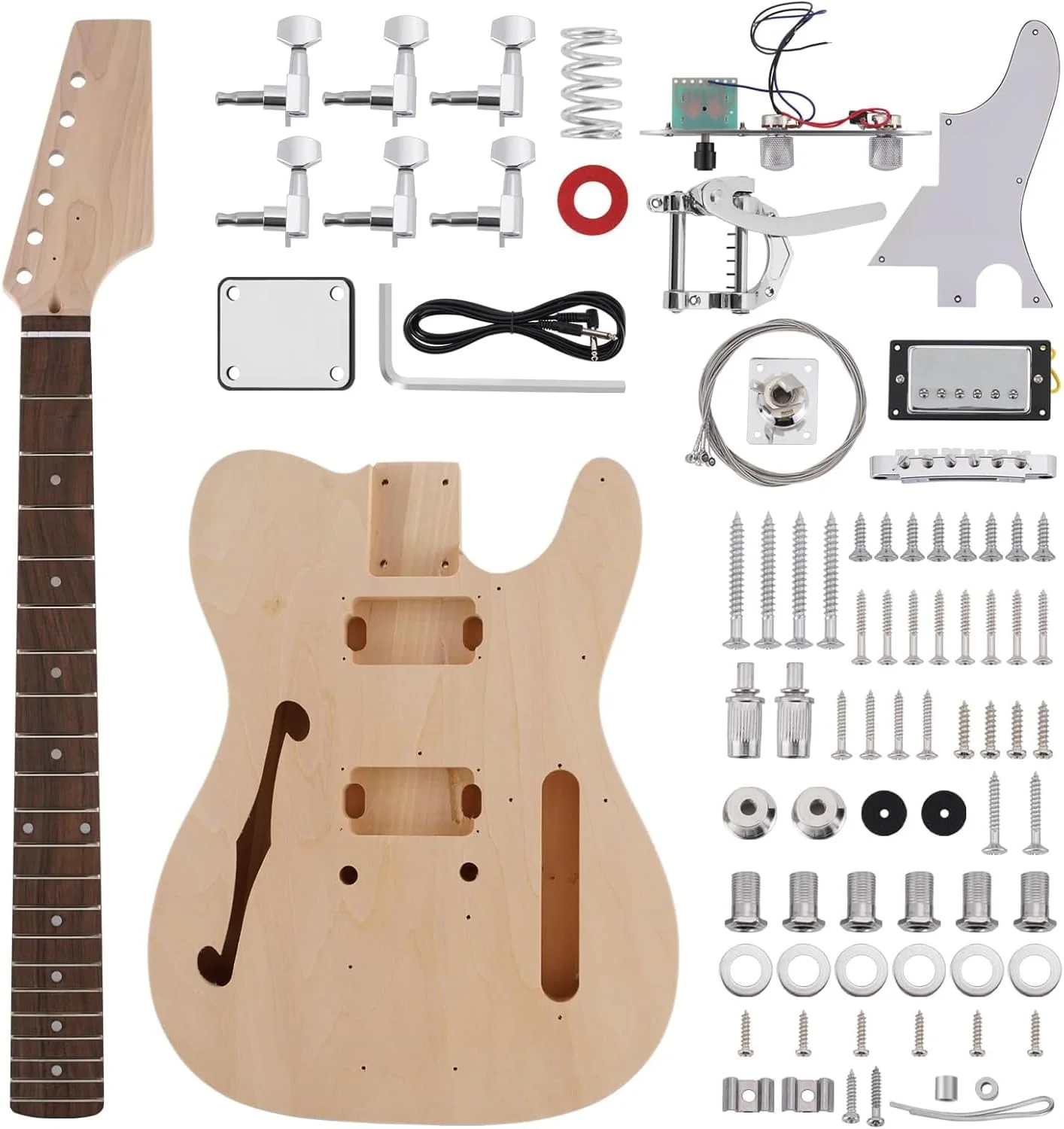 مجموعه گیتار الکتریکی خودساز زف با بدنه چوب باس، مجموعه گیتار الکتریکی 6 سیم با گردن افرا، صفحه انگشتی رزوود، پیکاپ های S-S، شامل تمام لوازم جانبی، سیستم بریج قابل تنظیم