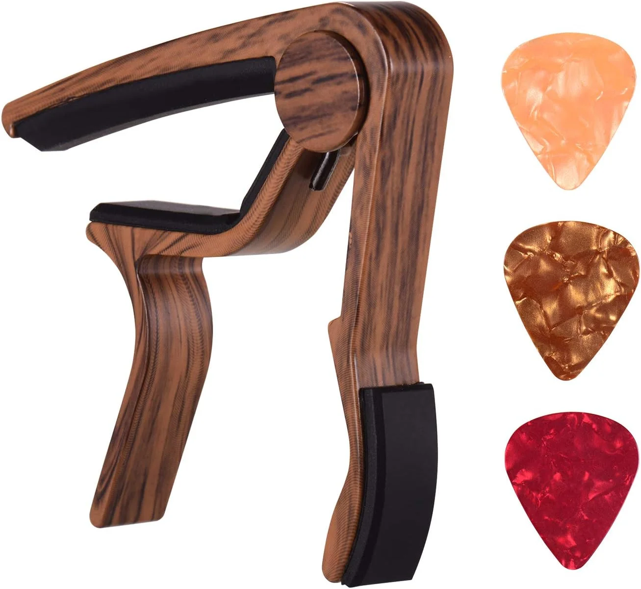 کوپوی گیتار آلیاژ آلومینیوم رنگ چوب Pepisky برای گیتار فولک 6 سیم و گیتار الکتریک به همراه 3 عدد پیک با رنگ تصادفی