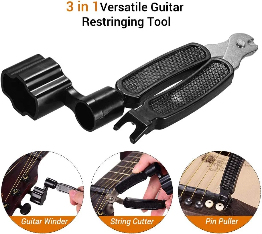 پپیسکی ابزار سیم جمع کن، سیم چین و پین کش سه کاره برای گیتارهای آکوستیک و الکتریک، ماندولین و ابزار نگهداری ساز