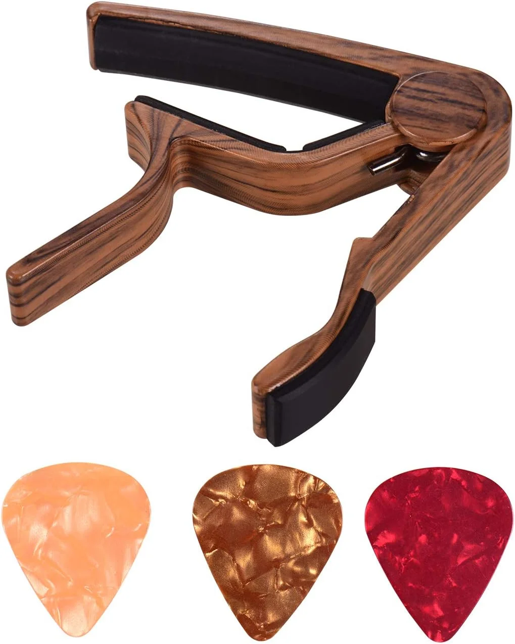 کوپوی گیتار آلیاژ آلومینیوم رنگ چوب Pepisky برای گیتار فولک 6 سیم و گیتار الکتریک به همراه 3 عدد پیک با رنگ تصادفی