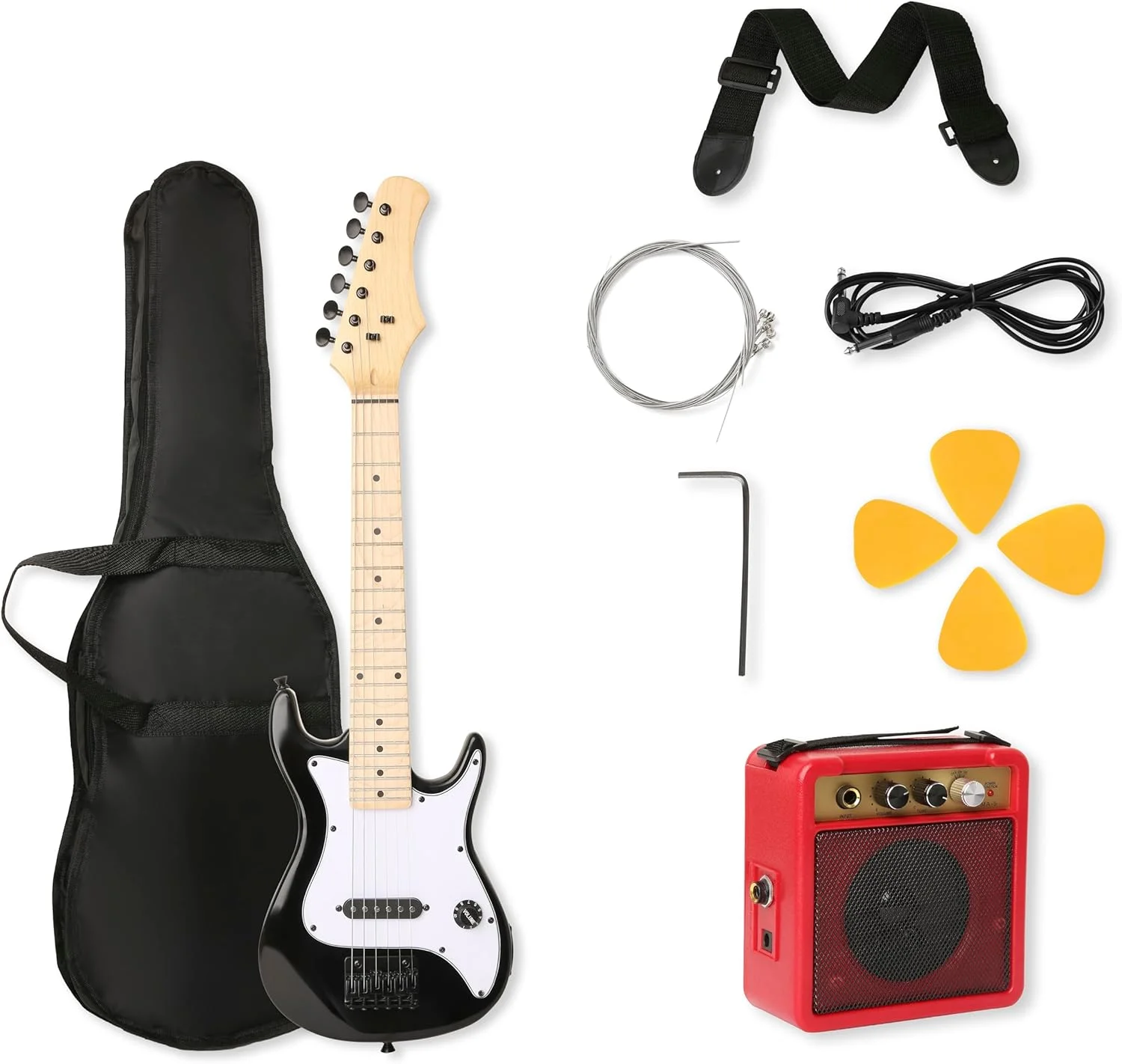 کیت گیتار الکتریک Juarez JJR30ST/BK مدل ST با اندازه 30 اینچ مناسب برای مبتدیان | شامل آمپلی فایر، کابل، بند، پیک و کیف – رنگ مشکی