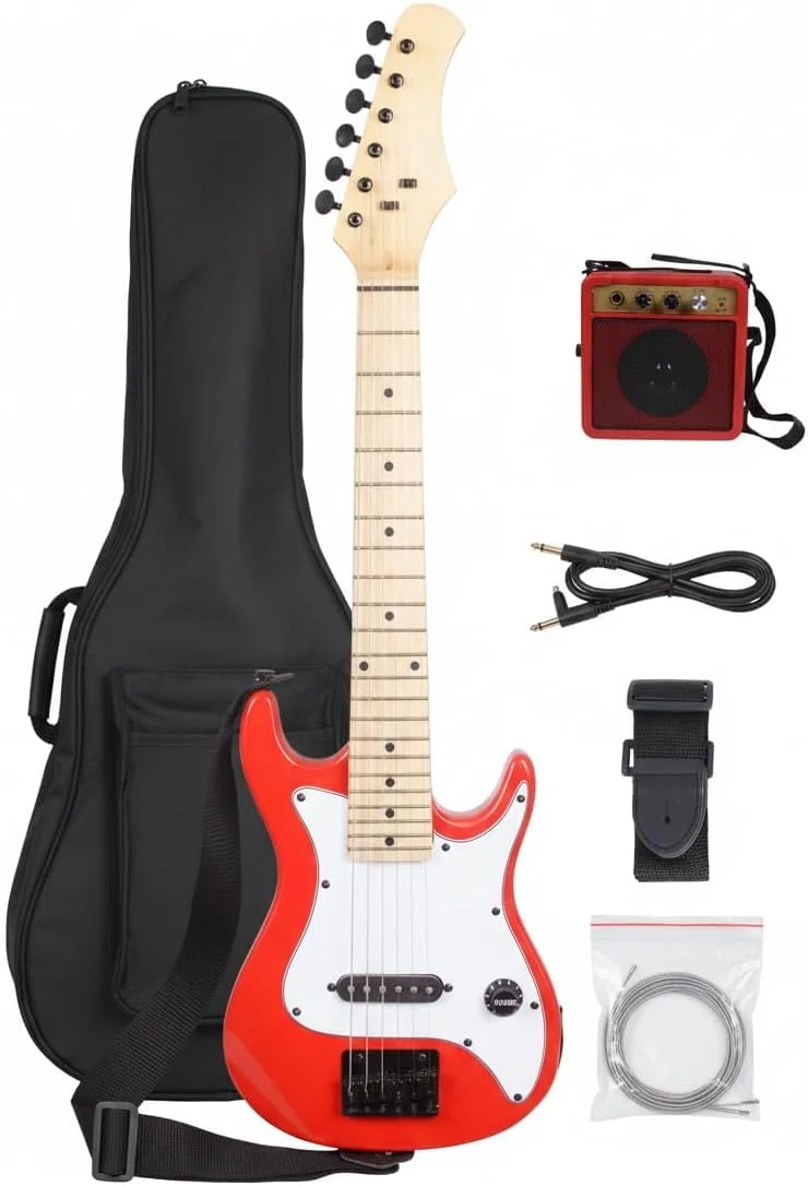 کیت گیتار الکتریک استایل ST جوآرز JJR30ST/RD سایز 30 اینچ برای مبتدیان | شامل آمپلی فایر، کابل، بند، پیک و کیف – رنگ قرمز