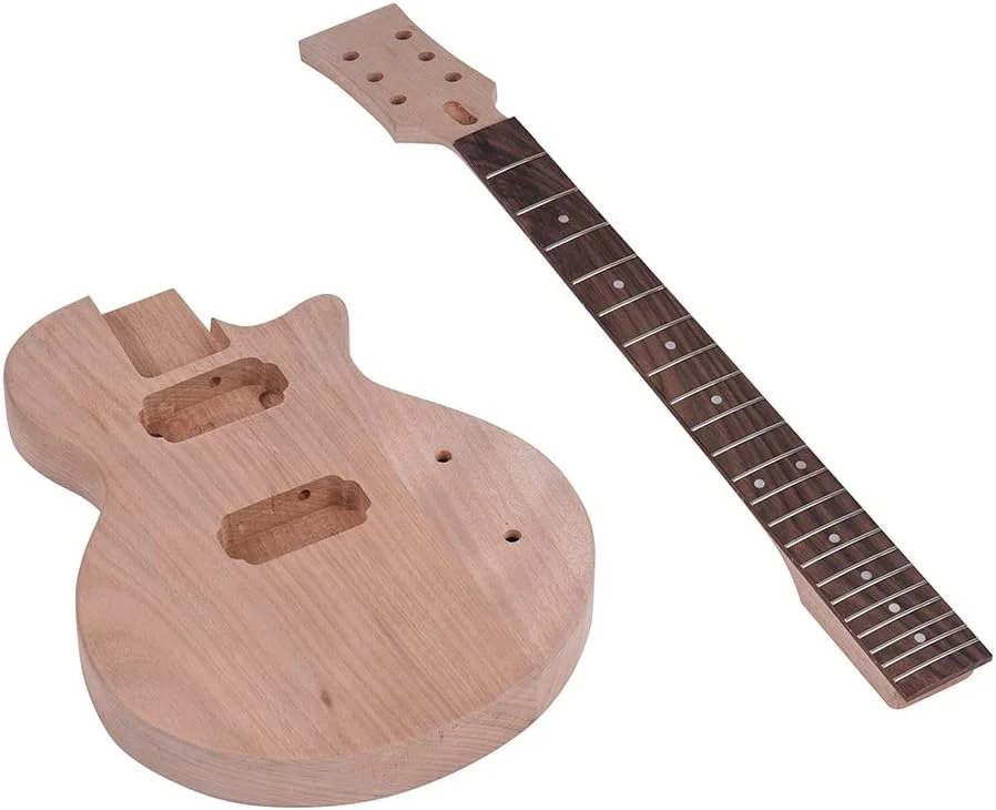 کیت گیتار الکتریک ناتمام مدل LP مناسب کودکان، بدنه و دسته از جنس ماهون، صفحه انگشت‌گذاری رزوود، دارای پیکاپ‌های دو سیم‌پیچه دوبل