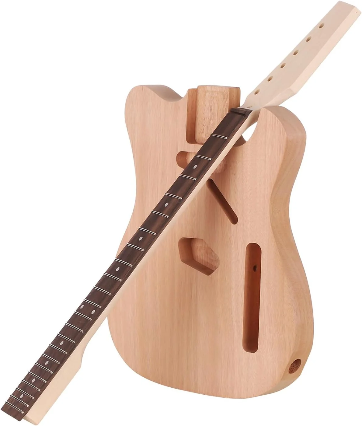 کیت گیتار الکتریک ناتمام DIY Irovami، بدنه گیتار چوبی خام، قطعات جایگزین بدنه گیتار از جنس چوب ماهون، دسته از جنس چوب افرا، صفحه انگشت‌گذاری از جنس چوب رزوود
