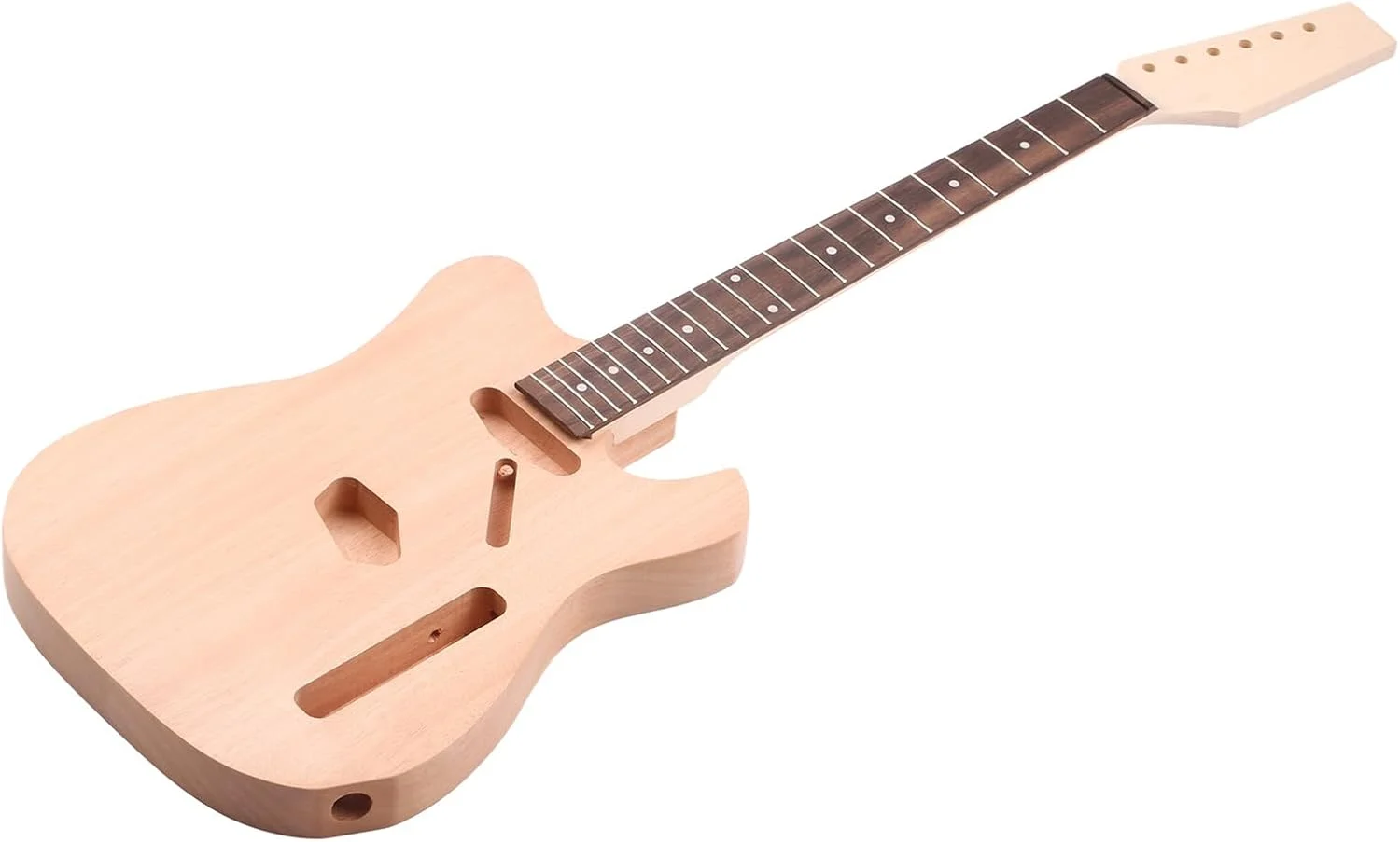 کیت گیتار الکتریک ناتمام DIY Irovami، بدنه گیتار چوبی خام، قطعات جایگزین بدنه گیتار از جنس چوب ماهون، دسته از جنس چوب افرا، صفحه انگشت‌گذاری از جنس چوب رزوود
