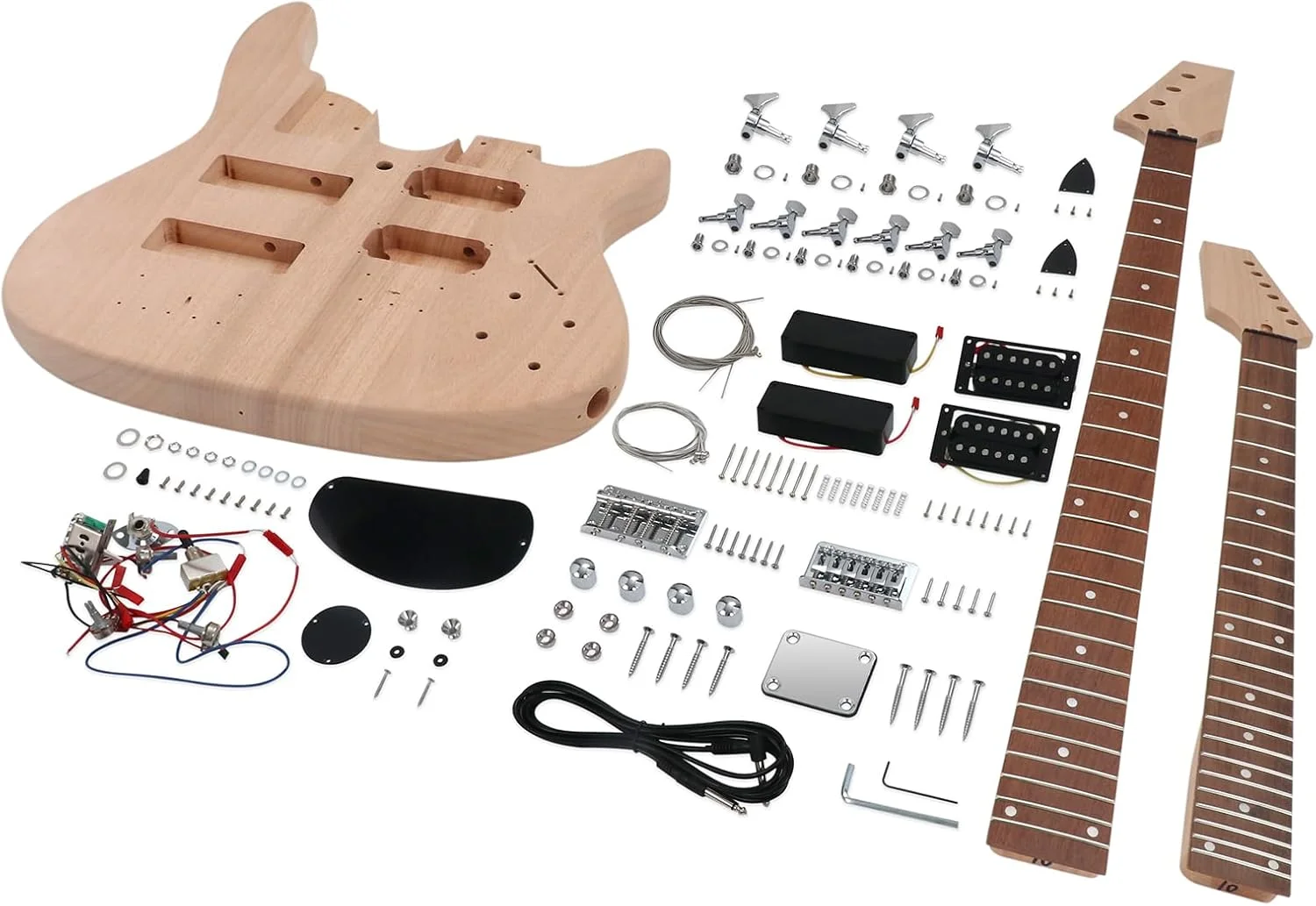 کیت گیتار الکتریک و بیس دو گردنه DIY، کیت گیتار 6 سیم و 4 سیم، مناسب راست دست ها، بدنه ماهون، دسته ماهون، صفحه انگشت گذاری رزوود. گیتار و بیس خودتان را بسازید. کیت گیتار الکتریک و بیس دو گردنه DIY، کیت گیتار 6 سیم و 4 سیم، مناسب راست دست ها، بدنه ماهون، دسته ماهون، صفحه انگشت گذاری رزوود. گیتار و بیس خودتان را بسازید.