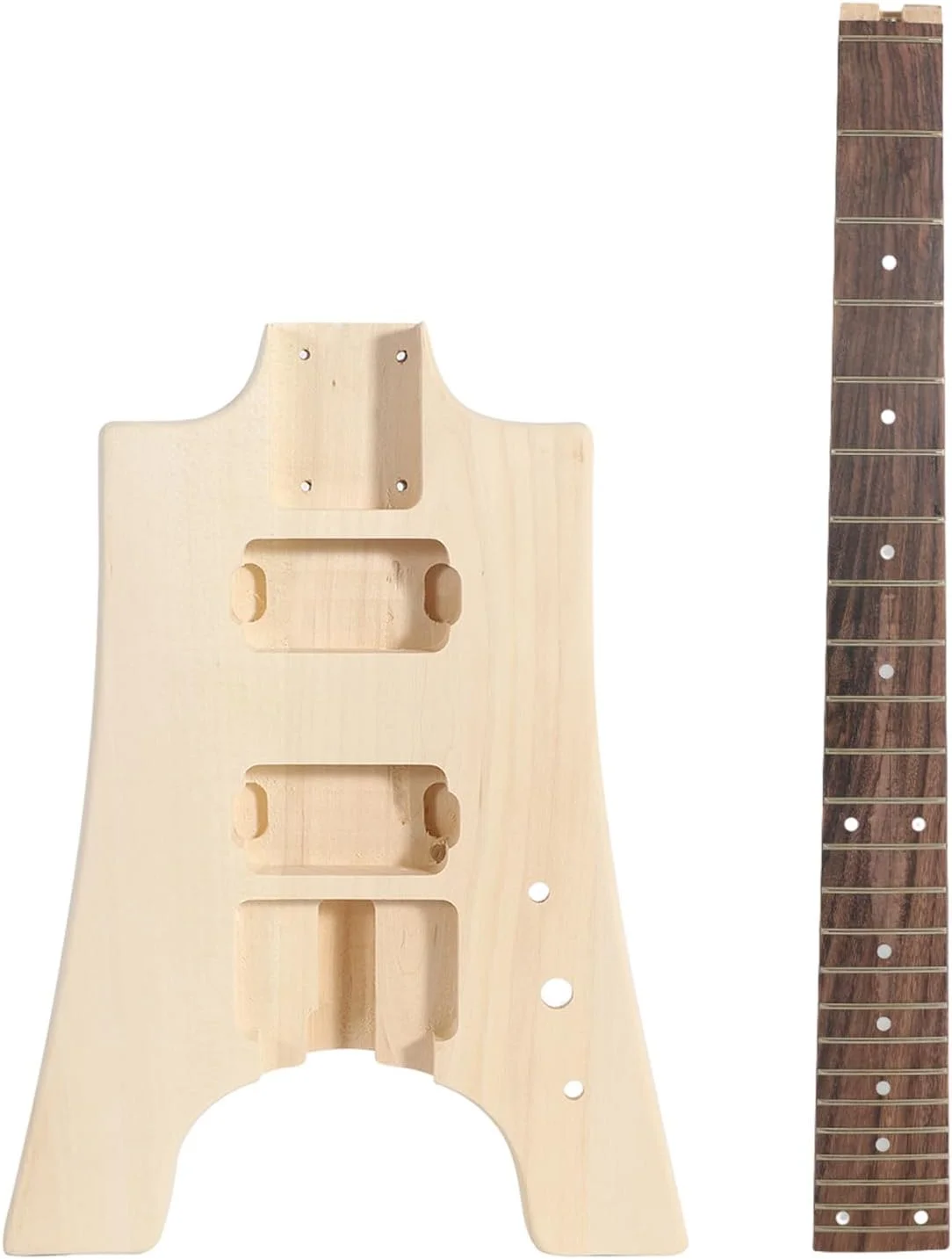 کیت گیتار الکتریکی ناتمام Fawoonu DIY بدنه گیتار چوبی خام قطعات جایگزین بدنه گیتار چوب Basswood گردن افرا 2 دایره خط دوبل