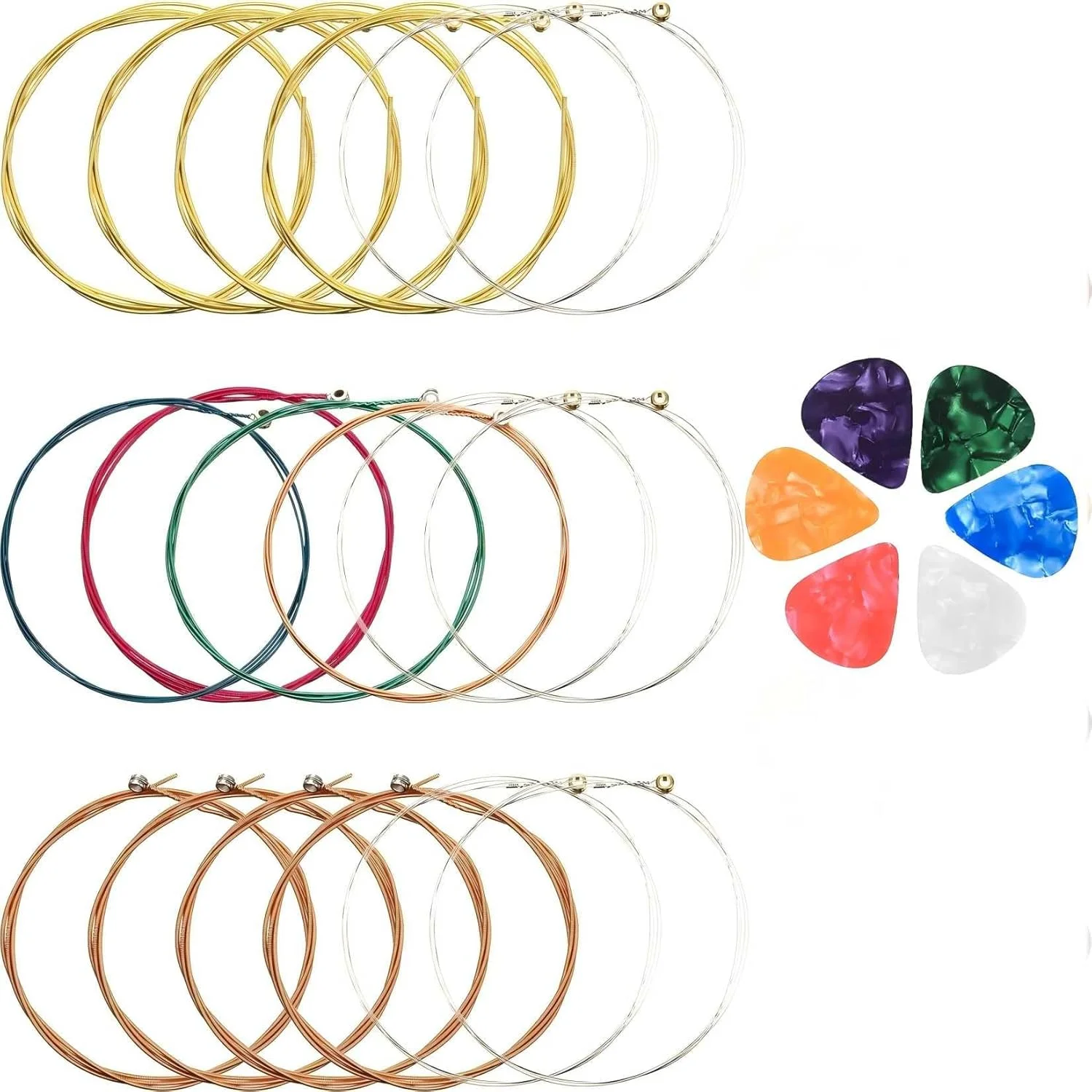 سیم گیتار الکتریکی، 6 عدد سیم گیتار الکتریکی روکش نیکل Super Slinky با گیج 9-42، سیم گیتار Super Slinky با سر توپی فولادی، به همراه 6 عدد پیک گیتار