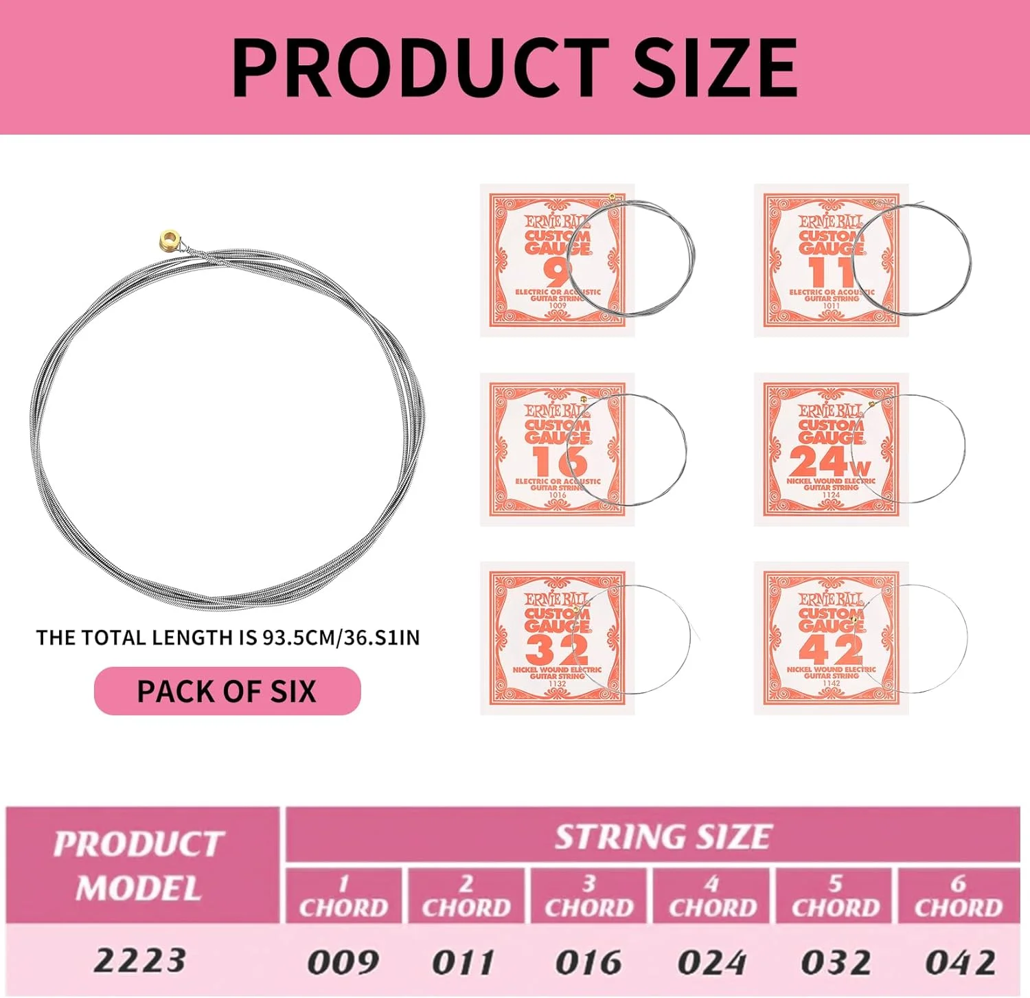 سیم گیتار الکتریکی، 6 عدد سیم گیتار الکتریکی روکش نیکل Super Slinky با گیج 9-42، سیم گیتار Super Slinky با سر توپی فولادی، به همراه 6 عدد پیک گیتار