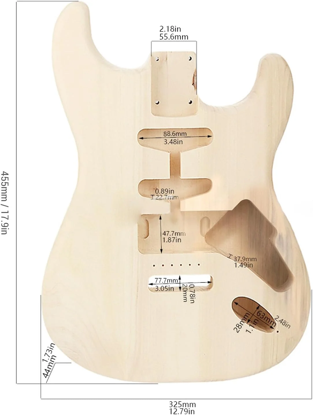 بدنه گیتار الکتریک چوب صنوبر، جایگزین ناتمام، سبک ST، مسیر HSH استاندارد