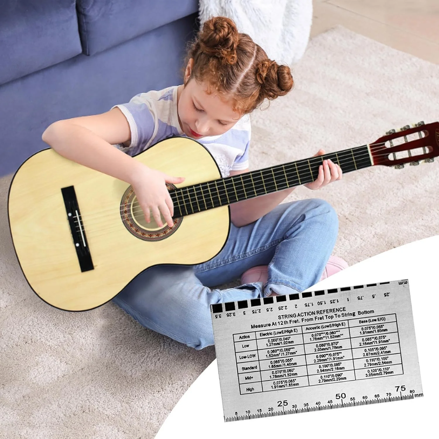 ابزار اندازه گیری ارتفاع سیم گیتار | ابزار دقیق برای تنظیم اکشن سیم گیتار الکتریک، آکوستیک و باس، مناسب برای سفر، فضای باز، منزل، متخصصان و علاقه مندان