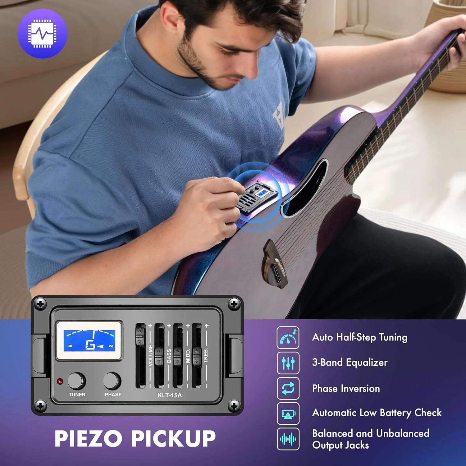 کیت گیتار آکوستیک الکتریک CAHAYA - ست گیتار آکوستیک مبتدی 41 اینچی فیبر کربنی با کیف پددار و بند، پیکاپ داخلی، رزونانس غنی و تُن گرم برای اجرای آماده، روکش آبی-بنفش مرواریدی کیت گیتار آکوستیک الکتریک CAHAYA - ست گیتار آکوستیک مبتدی 41 اینچی فیبر کربنی با کیف پددار و بند، پیکاپ داخلی، رزونانس غنی و تُن گرم برای اجرای آماده، روکش آبی-بنفش مرواریدی