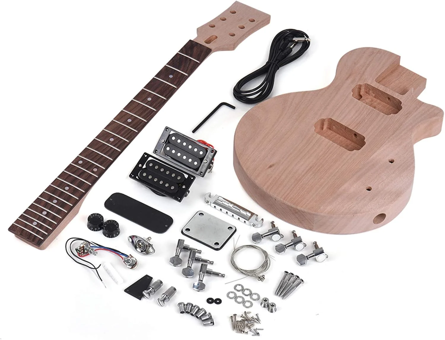کیت گیتار الکتریکی ناتمام به سبک LP کودکان، بدنه و دسته ماهون، صفحه انگشت‌گذاری رزوود، پیکاپ‌های دو سیم‌پیچ دوتایی DOOMUN