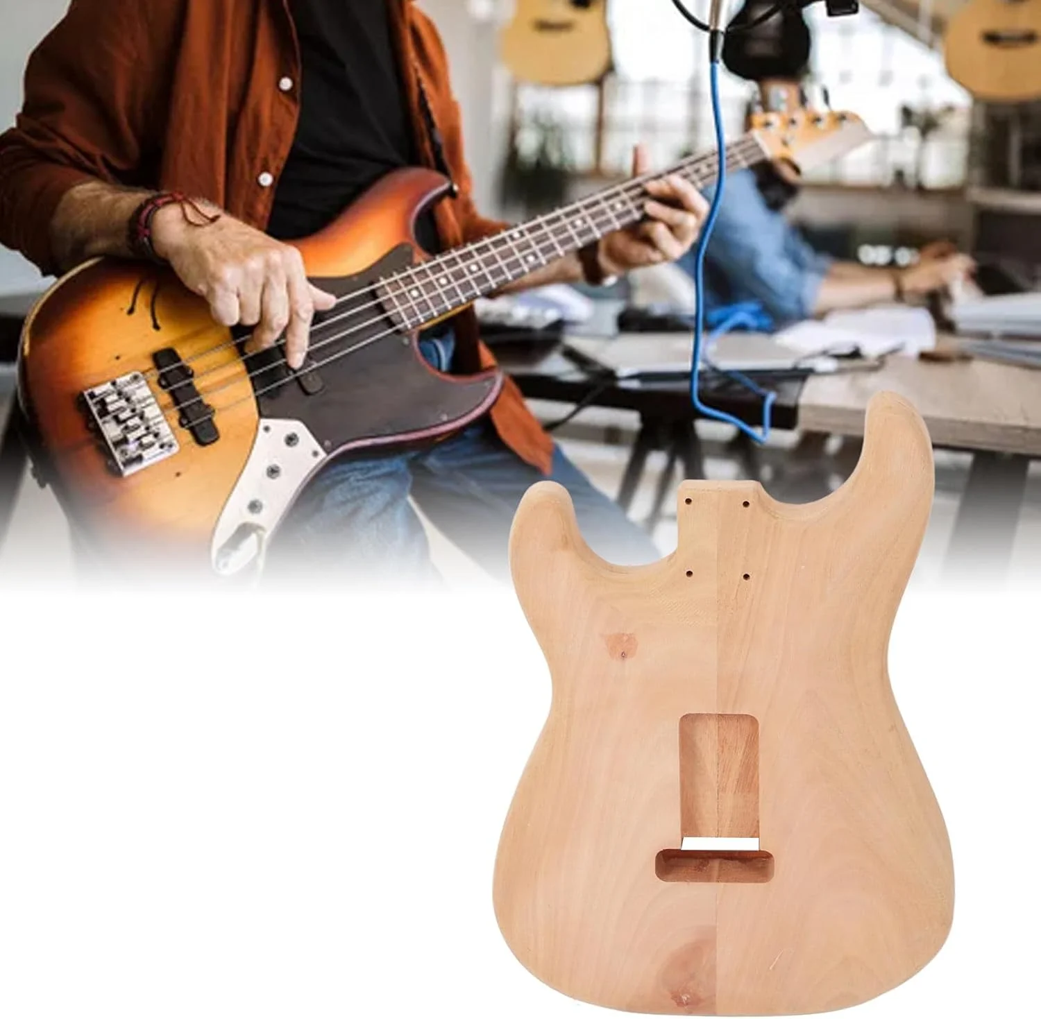 بدنه گیتار الکتریک DAUZ مدل بشکه ای، بدنه گیتار الکتریک ناتمام چوبی جایگزین، چوب ماهون با ظرافت برای نوازندگان گیتار (GSB09)