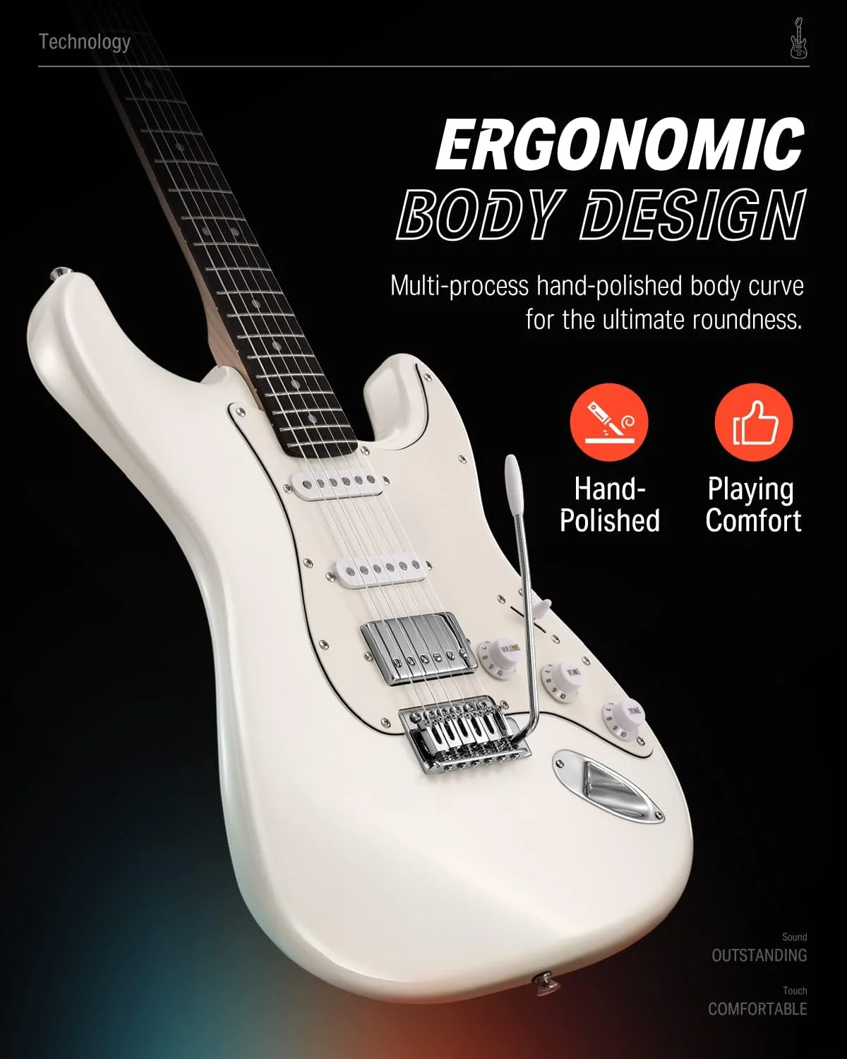 گیتار الکتریک Donner، گیتار الکتریک سایز کامل با پیکاپ HSS و قابلیت Coil Split، به همراه آمپلی فایر، کیف و لوازم جانبی، مدل DST-152W سفید