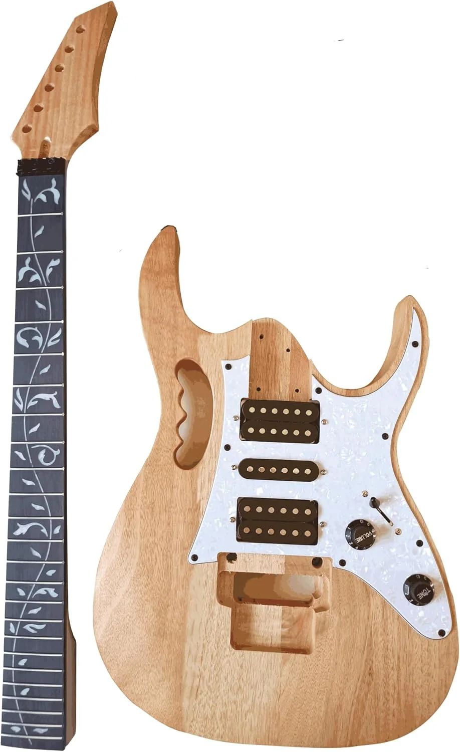 کیت گیتار الکتریک ناتمام DIY، کیت های گیتار الکتریک به سبک IBZ - بدنه و دسته ماهون - صفحه انگشت گذاری رزوود و تمام قطعات شامل (7V)