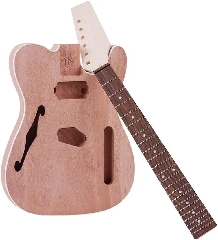 کیت گیتار الکتریک ناتمام مدل TL، بدنه ماهون با حفره صدا F، دسته چوب افرا، صفحه انگشت‌گذاری رزوود