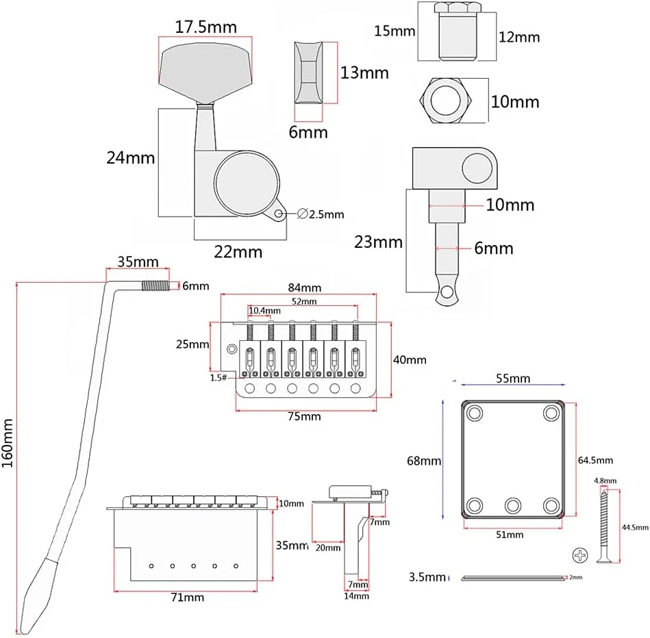 کیت لوازم جانبی کامل گیتار الکتریک مدل ST شامل پیک گارد از پیش سیم کشی شده، بریج، پیکاپ های SSS و سایر لوازم جانبی - مشکی کیت لوازم جانبی کامل گیتار الکتریک مدل ST شامل پیک گارد از پیش سیم کشی شده، بریج، پیکاپ های SSS و سایر لوازم جانبی - مشکی