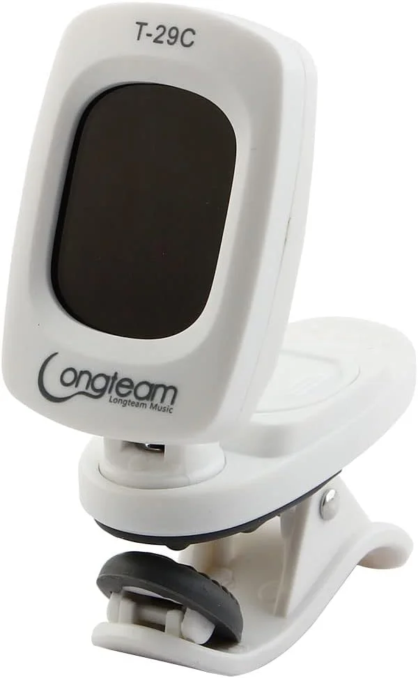 تیونر دیجیتال کروماتیک گیره ای با نمایشگر LCD سفید رنگ برای گیتار آکوستیک، الکتریک، باس، ویولن و یوکللی