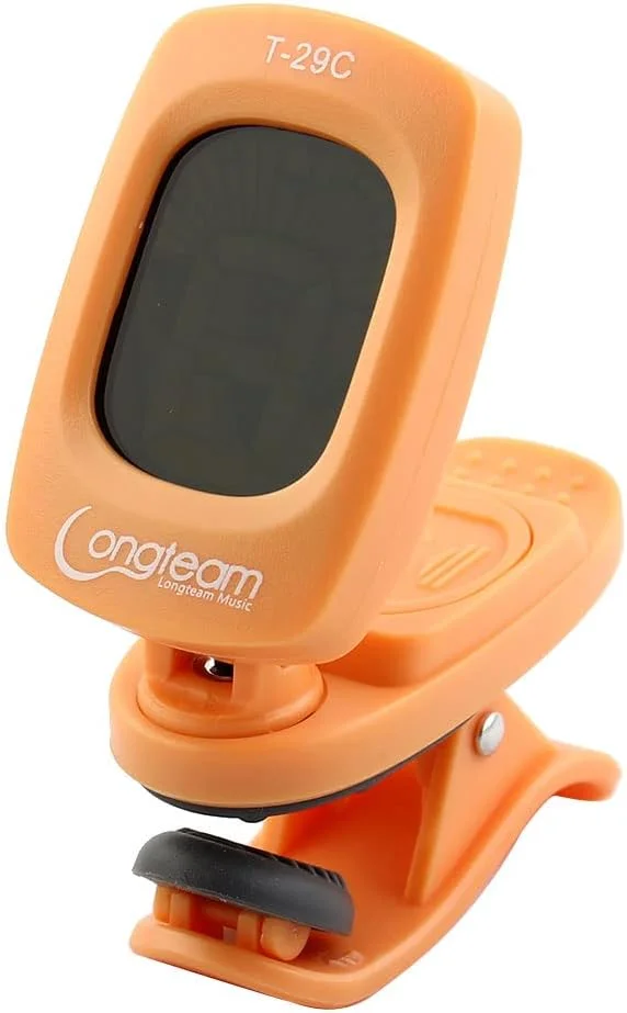 تیونر دیجیتال کروماتیک گیره ای با نمایشگر LCD نارنجی برای گیتار آکوستیک، الکتریک، باس، ویولن و یوکللی