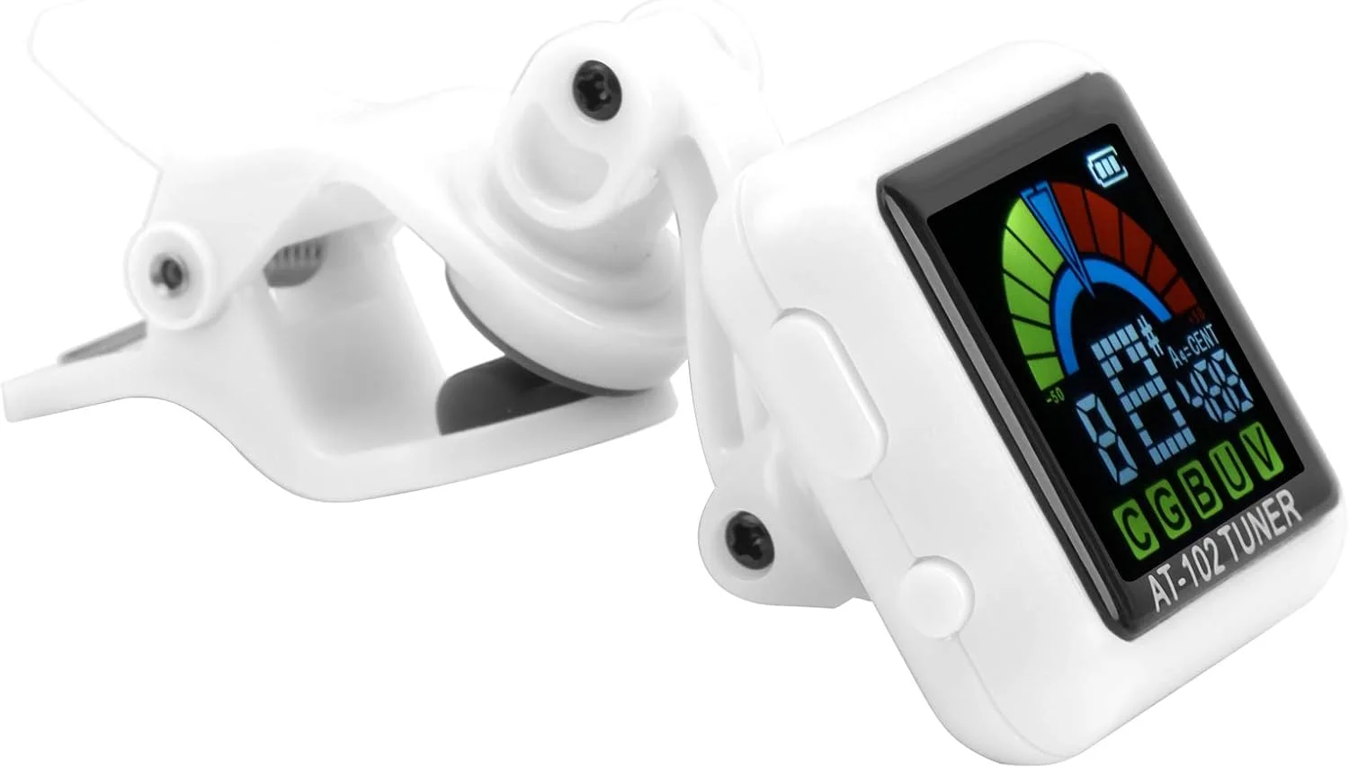 تیونر گیره ای دیجیتال LCD قابل شارژ USB برای گیتار الکتریک، یوکللی، ویولن (سفید AT-102)