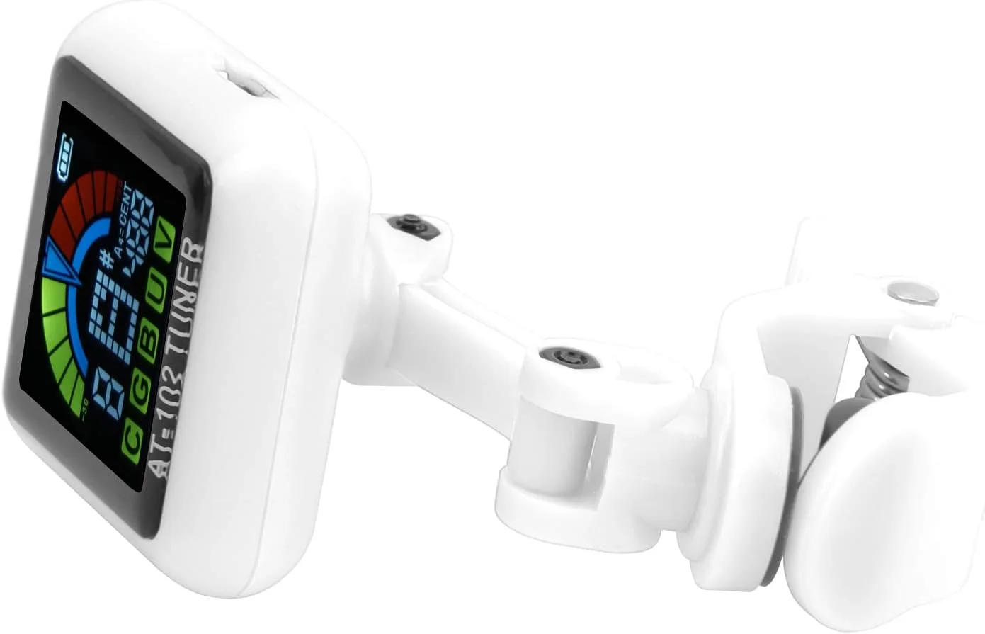 تیونر گیره ای دیجیتال LCD قابل شارژ USB برای گیتار الکتریک، یوکللی، ویولن (سفید AT-102)