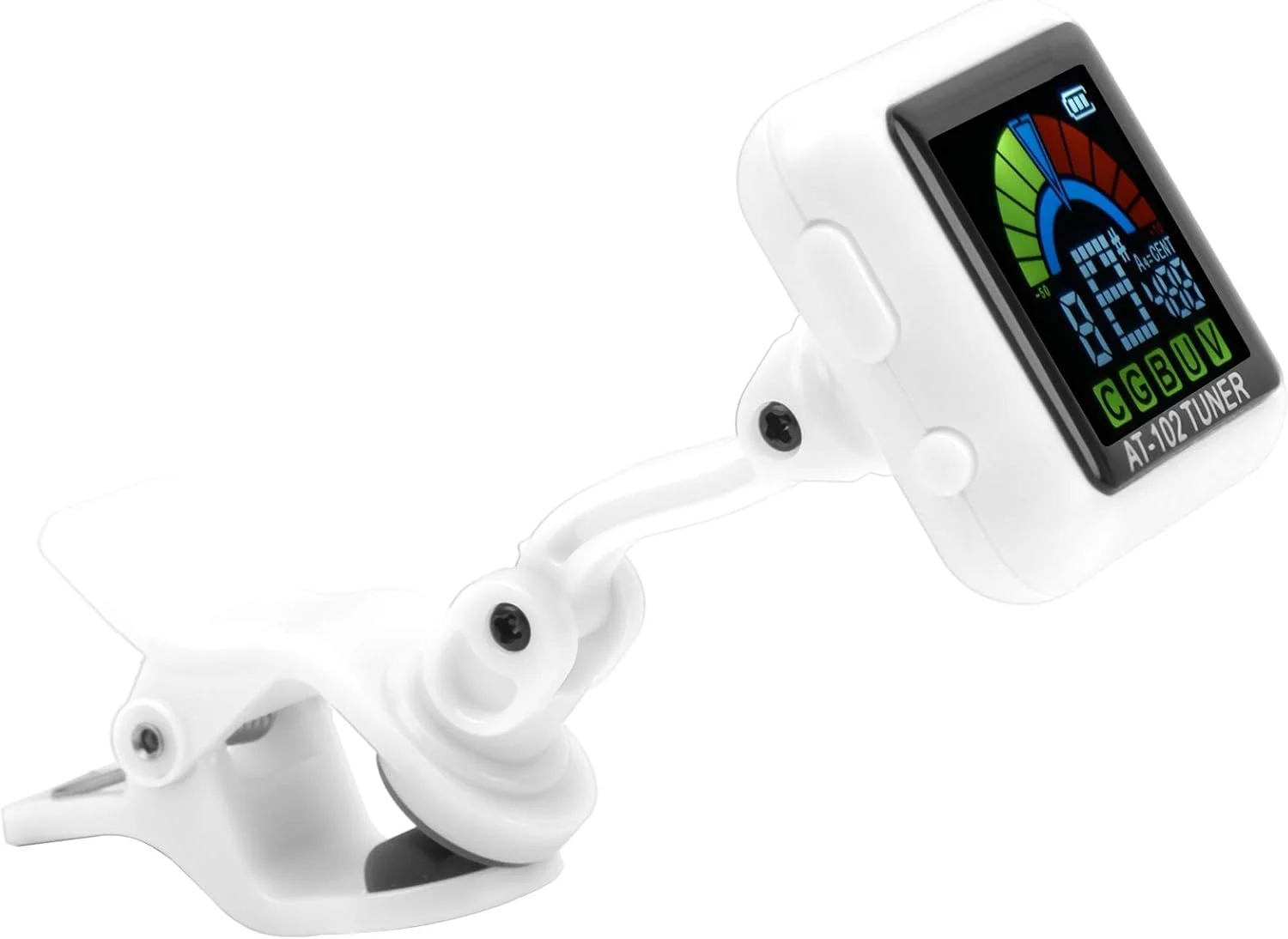 تیونر گیره ای دیجیتال LCD قابل شارژ USB برای گیتار الکتریک، یوکللی، ویولن (سفید AT-102)
