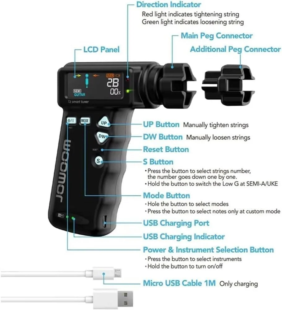 کوک کننده هوشمند گیتار، کوک کننده گیتار الکتریکی چند منظوره حرفه ای با صفحه نمایش LCD رنگی، حالت های کوک چندگانه، باتری لیتیومی 2600 میلی آمپر ساعتی داخلی، برای گیتار و یوکللی (سفید)