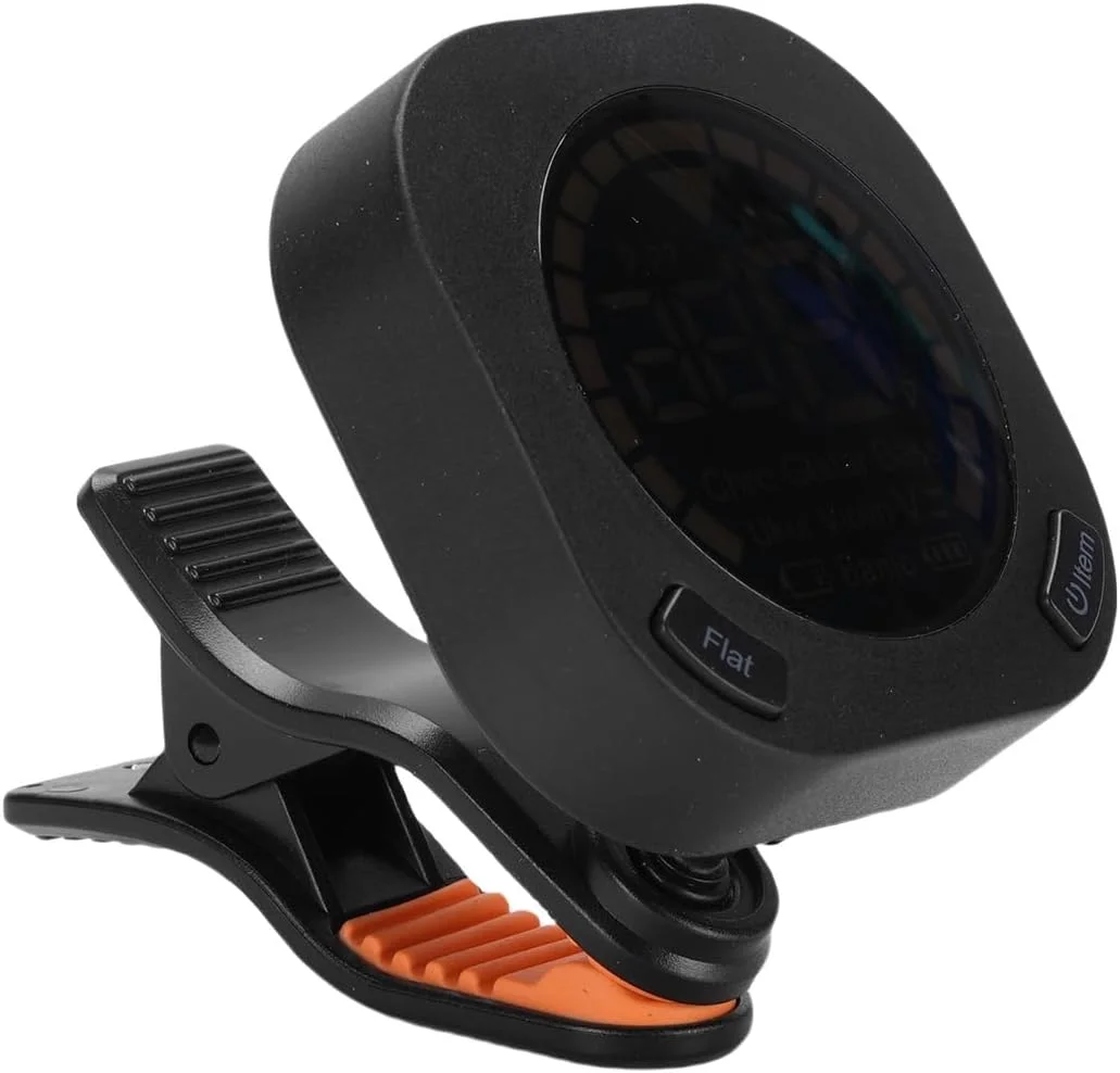 تیونر گیره ای کروماتیک با صفحه نمایش رنگی و چرخش 360 درجه، قابل شارژ برای گیتار باس، ویولن و یوکللی (مشکی)