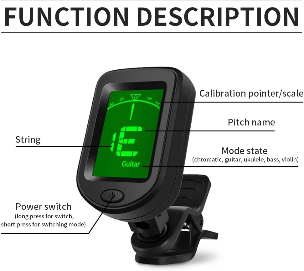 تیونر گیره ای گیتار Newaner برای گیتار، باس، ویولن، یوکللی، کروماتیک به همراه پیک