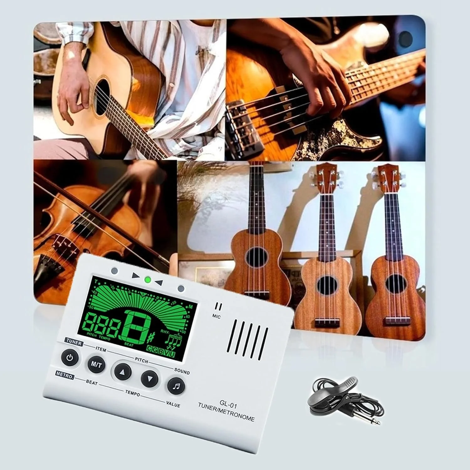تیونر گیتار 3 در 1، مترونوم و تولید کننده صدا با کالیبراسیون دقیق برای گیتار، ویولن، یوکللی، طراحی فشرده و قابل حمل تیونر گیتار 3 در 1، مترونوم و تولید کننده صدا با کالیبراسیون دقیق برای گیتار، ویولن، یوکللی، طراحی فشرده و قابل حمل