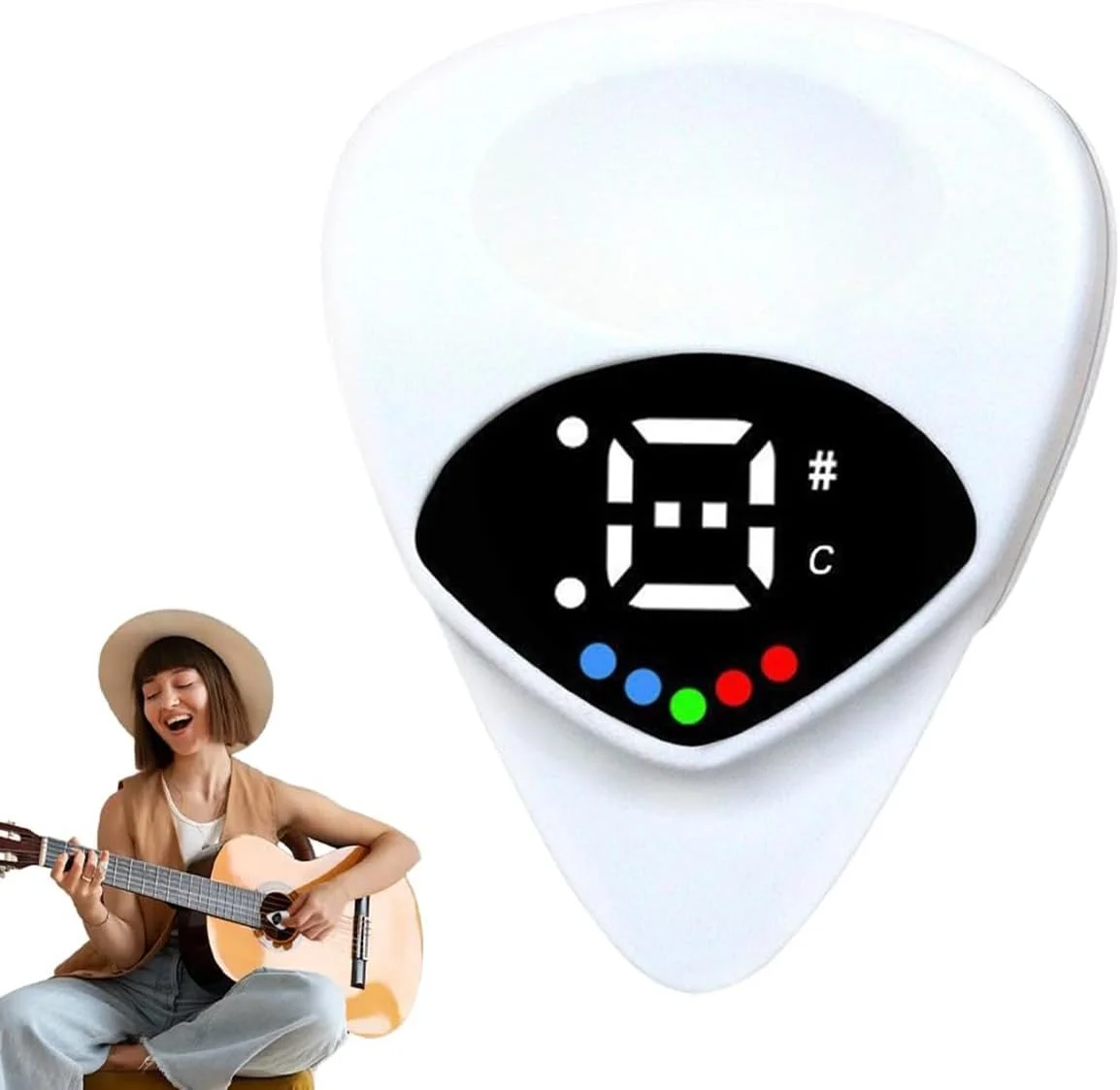 کوک دیجیتال کروماتیک 2 در 1 HASTHIP® و پیک گیتار با نشانگر نور، تشخیص دقیق زیر و بم، جهانی برای گیتار آکوستیک الکتریک، یوکللی، ویولن، جمع و جور بدون باتری