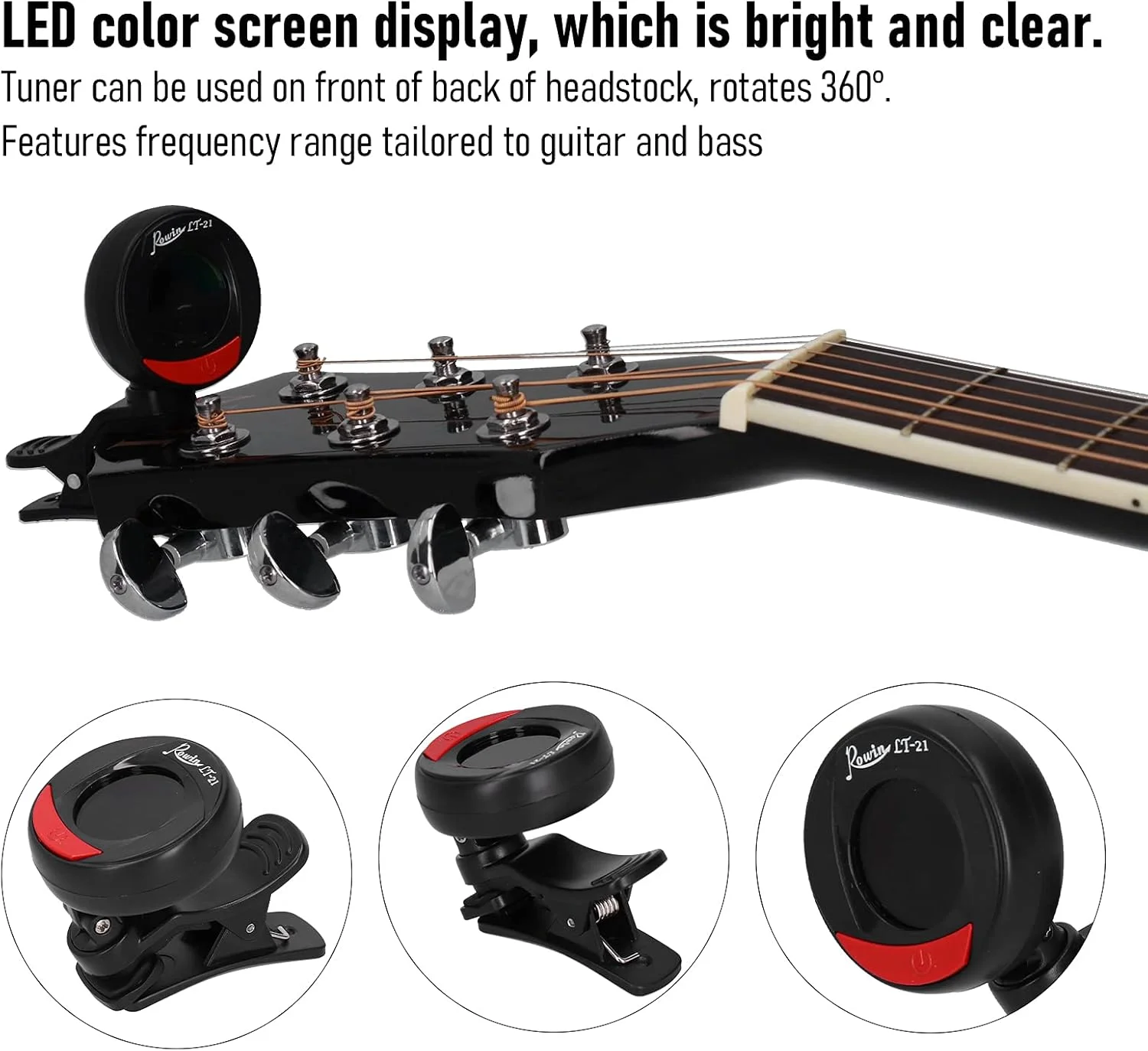 تیونر گیره ای گیتار، تیونر ویولن، تیونر یوکللی، تیونر باس، تیونر گیره ای کوچک برای گیتار، باس، ویولن، یوکللی با کوک 12 نتی